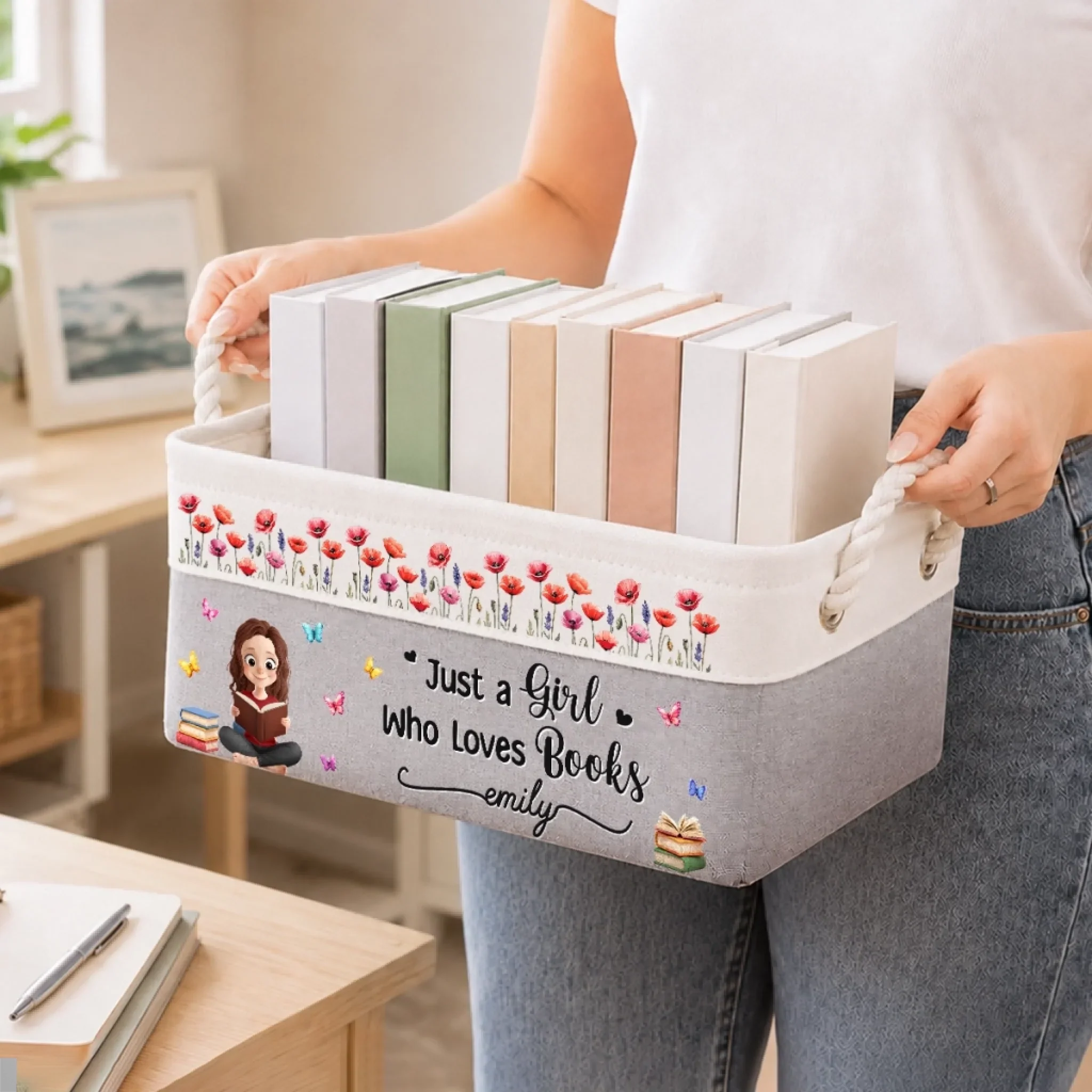 Custom Storage Basket - Personalized  Bookish Gifts For Book Lovers, Bookworms, Readers - One More Chapter