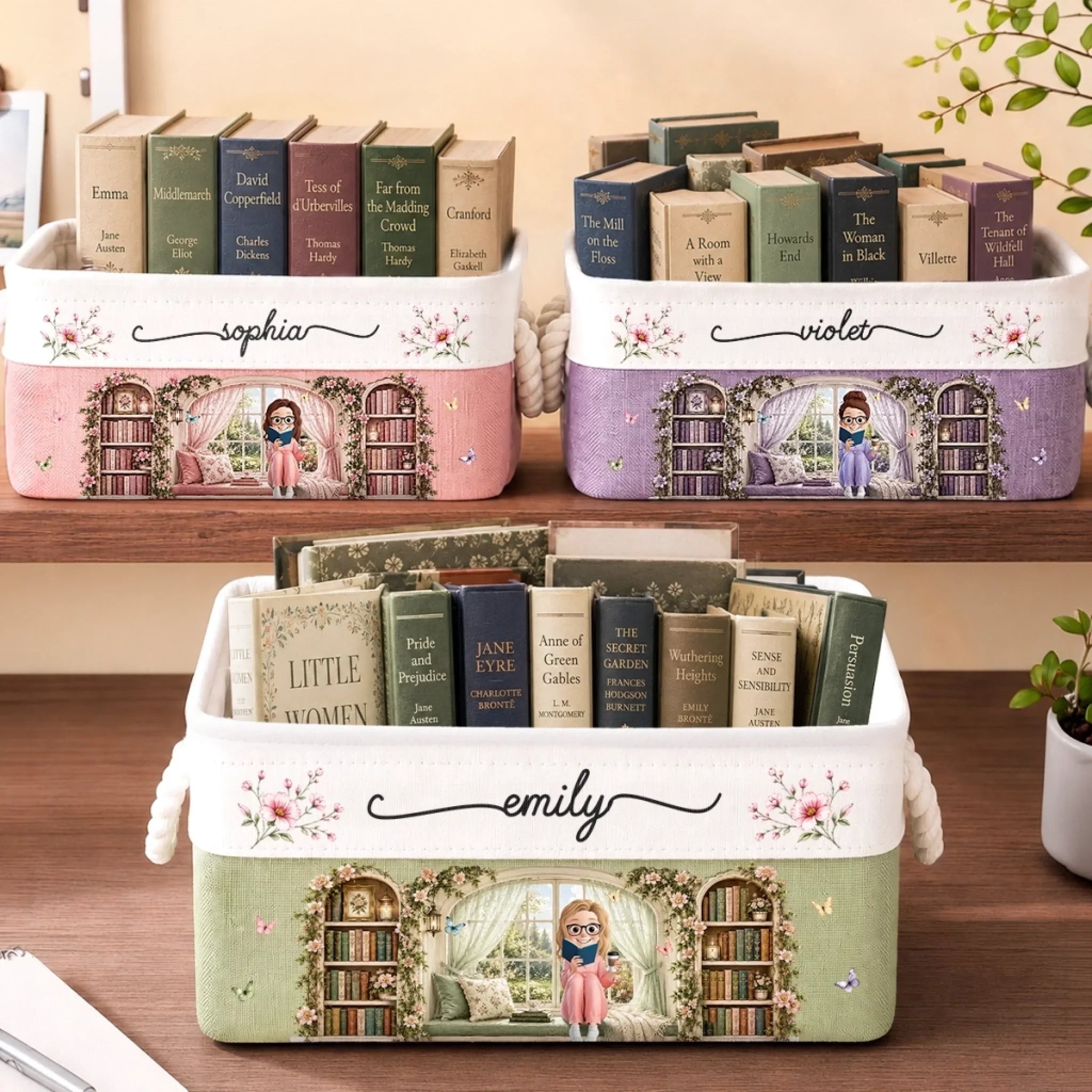 Custom Storage Basket - Personalized Bookish Gifts For Book Lovers, Bookworms, Readers - Happiness Is A Room Full Of Books