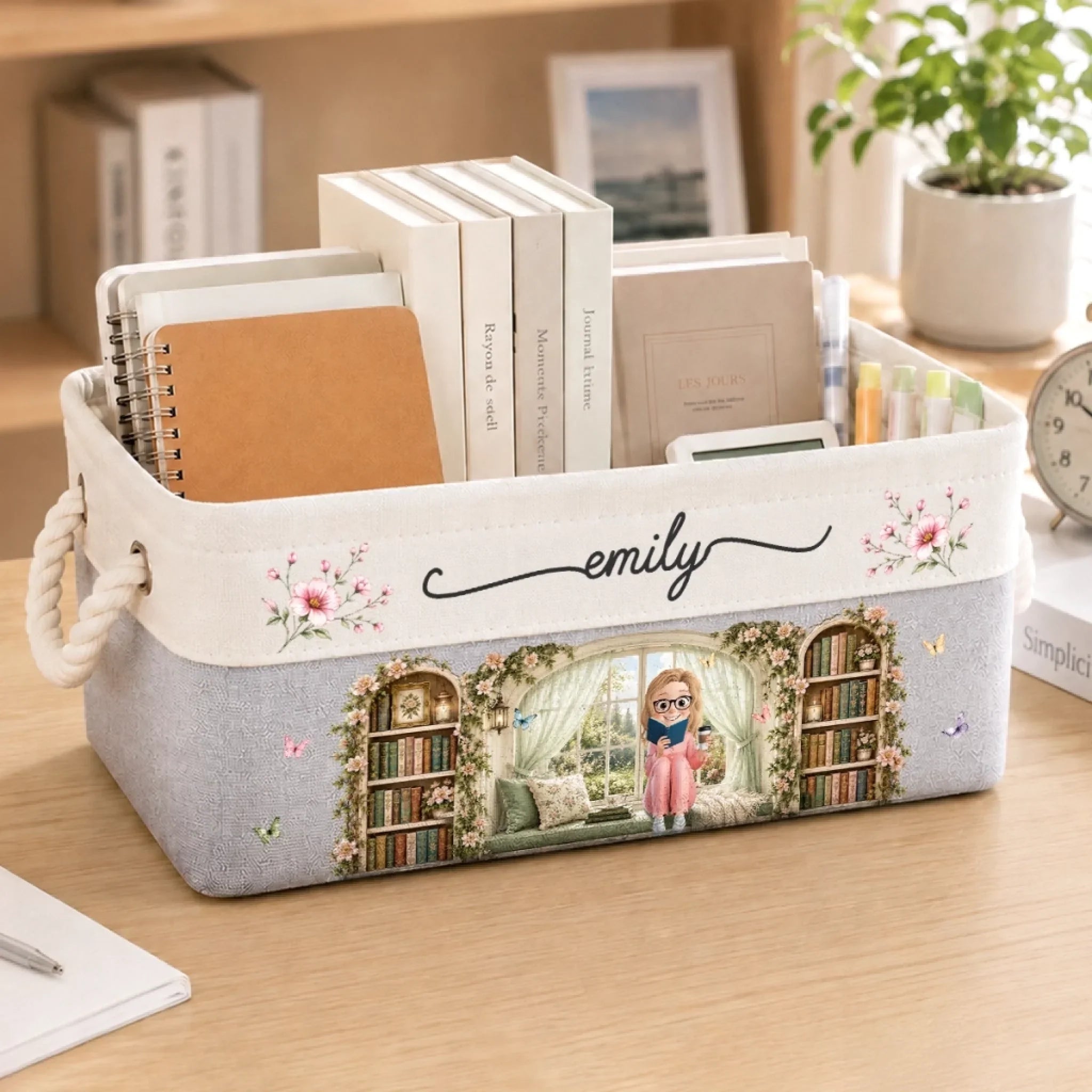 Custom Storage Basket - Personalized Bookish Gifts For Book Lovers, Bookworms, Readers - Happiness Is A Room Full Of Books