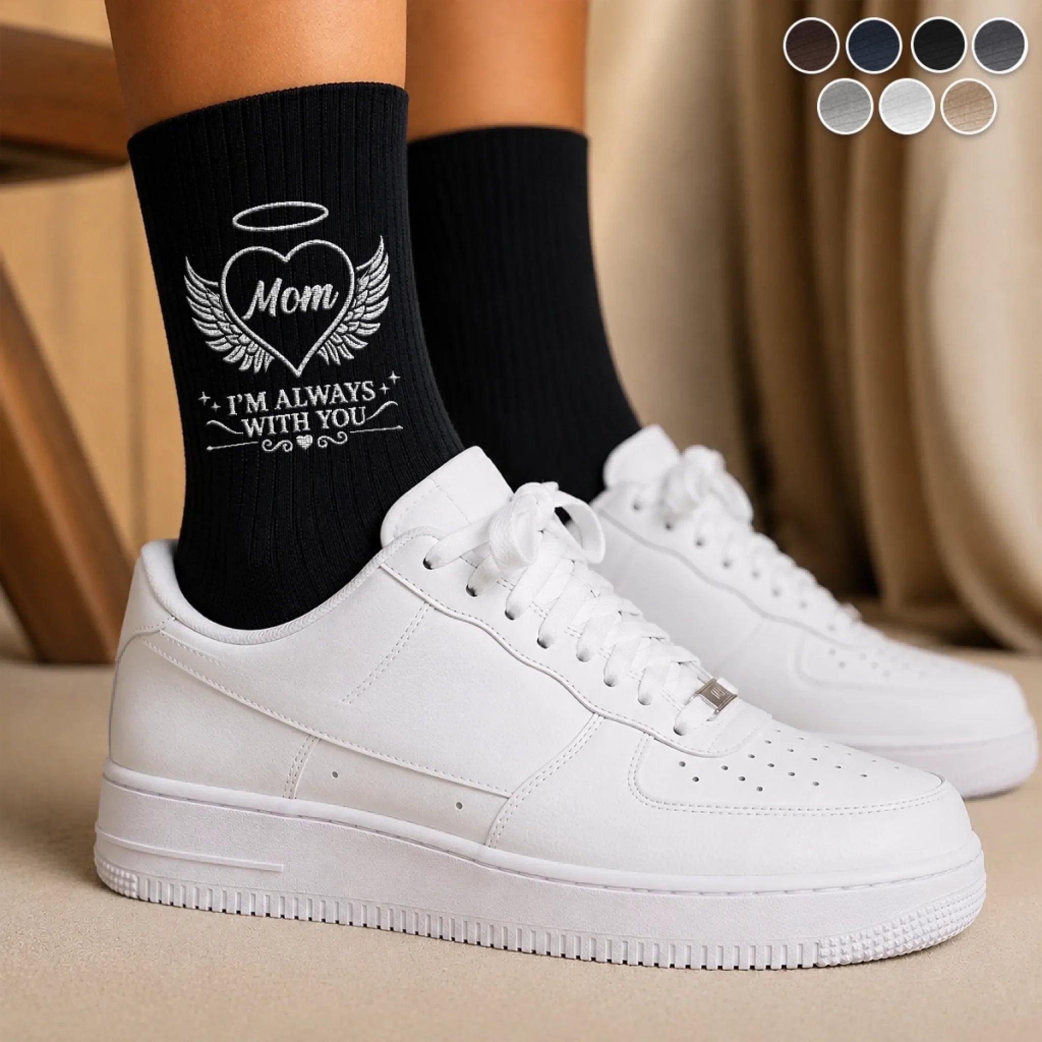 Custom Embroidered Socks - Personalized Memorial Sympathy Gifts For Loss Of Mom, Dad, Grandma, Grandpa - Always With You