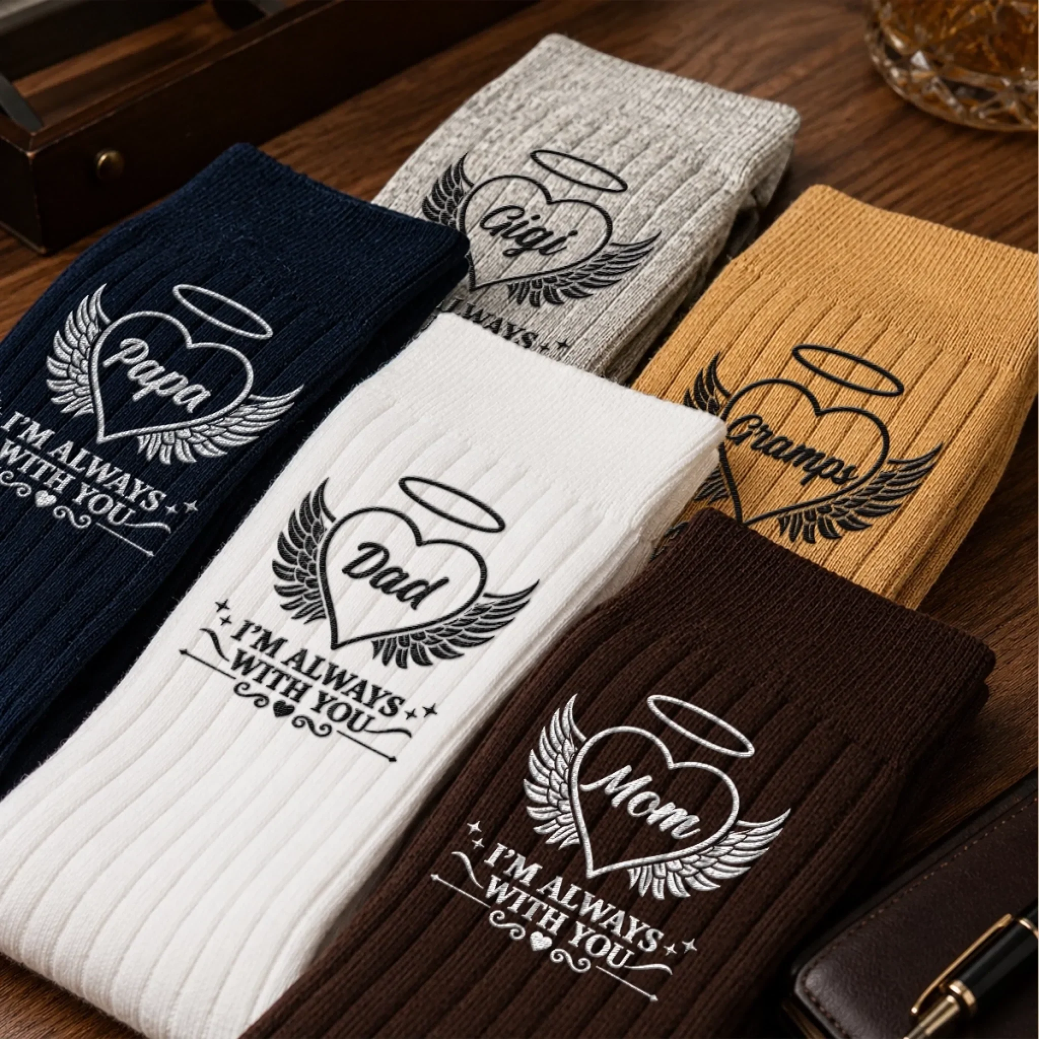 Custom Embroidered Socks - Personalized Memorial Sympathy Gifts For Loss Of Mom, Dad, Grandma, Grandpa - Always With You