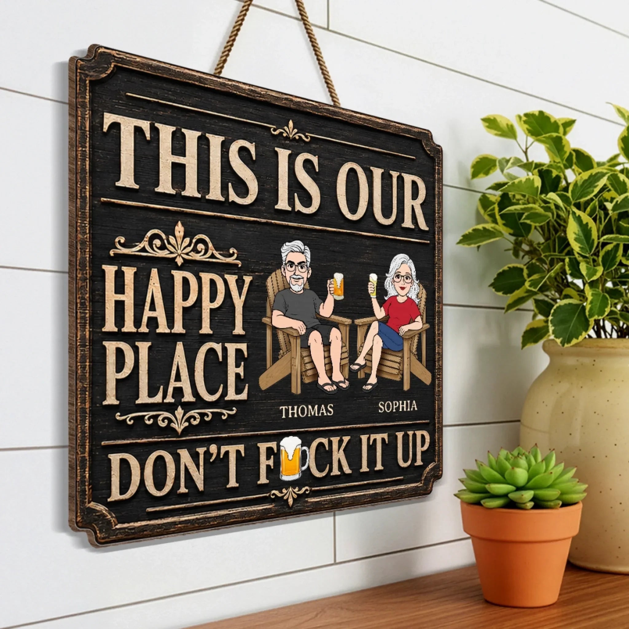 Custom Wood Sign - Personalized Summer Vacation And Travel Gifts Husband And Wife, Him And Her - Home Starts With Together