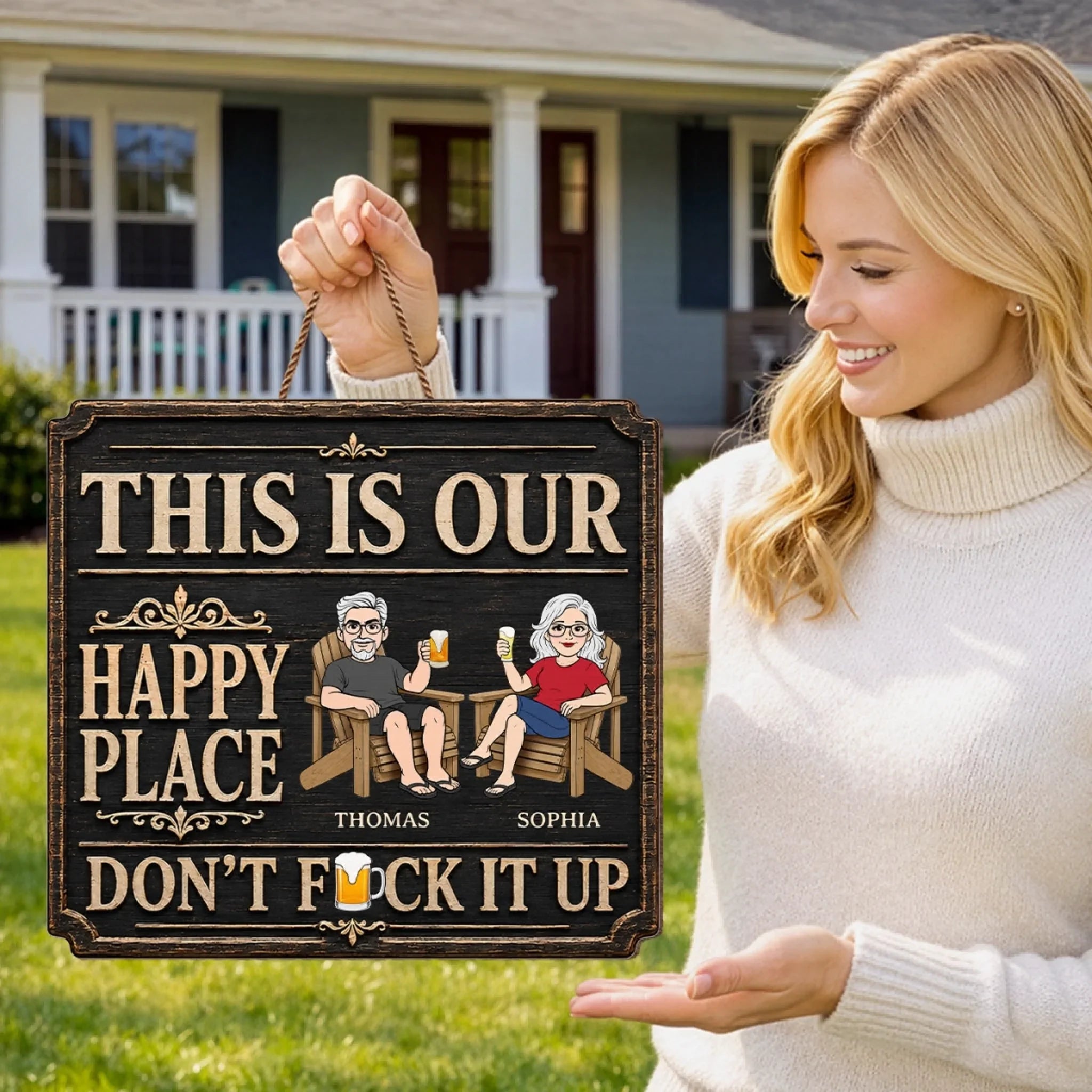 Custom Wood Sign - Personalized Summer Vacation And Travel Gifts Husband And Wife, Him And Her - Home Starts With Together