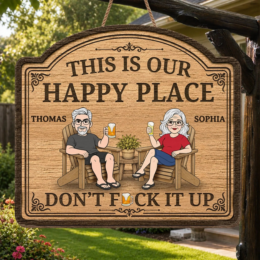 Custom Wood Sign - Personalized Summer Vacation And Travel Gifts For Husband And Wife, Him And Her - Our Happy Spot