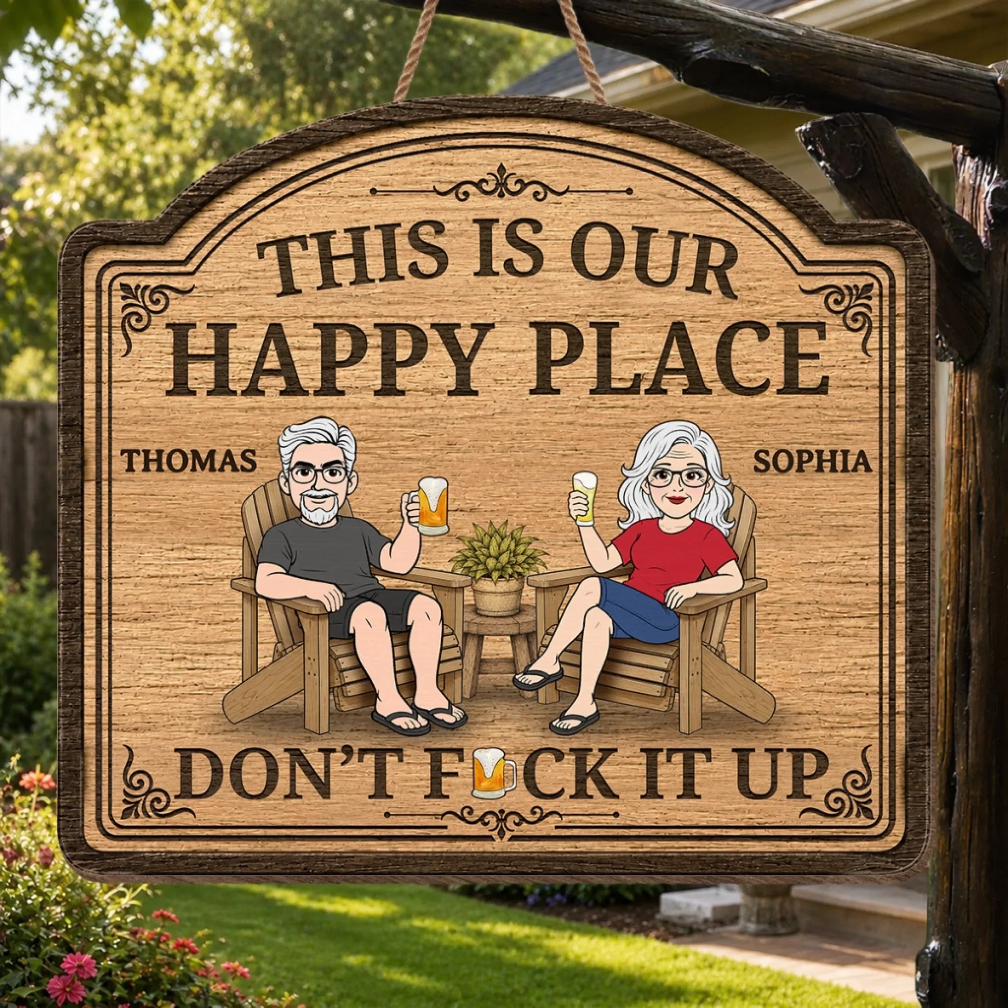 Custom Wood Sign - Personalized Summer Vacation And Travel Gifts For Husband And Wife, Him And Her - Our Happy Spot