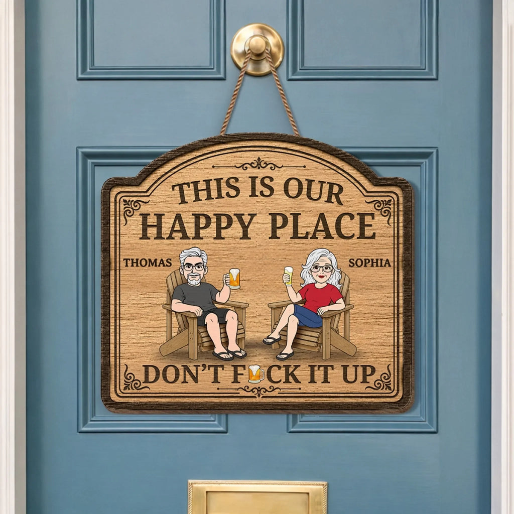 Custom Wood Sign - Personalized Summer Vacation And Travel Gifts For Husband And Wife, Him And Her - Our Happy Spot