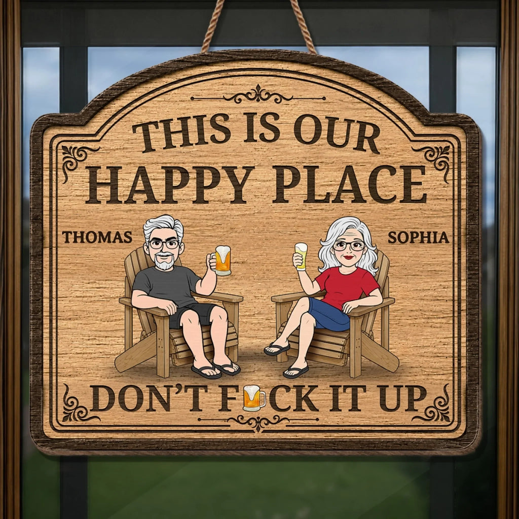 Custom Wood Sign - Personalized Summer Vacation And Travel Gifts For Husband And Wife, Him And Her - Our Happy Spot