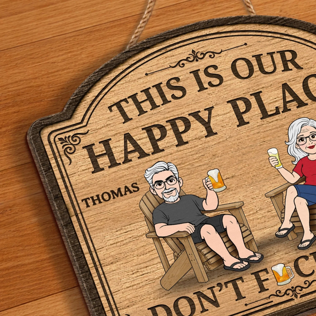 Custom Wood Sign - Personalized Summer Vacation And Travel Gifts For Husband And Wife, Him And Her - Our Happy Spot