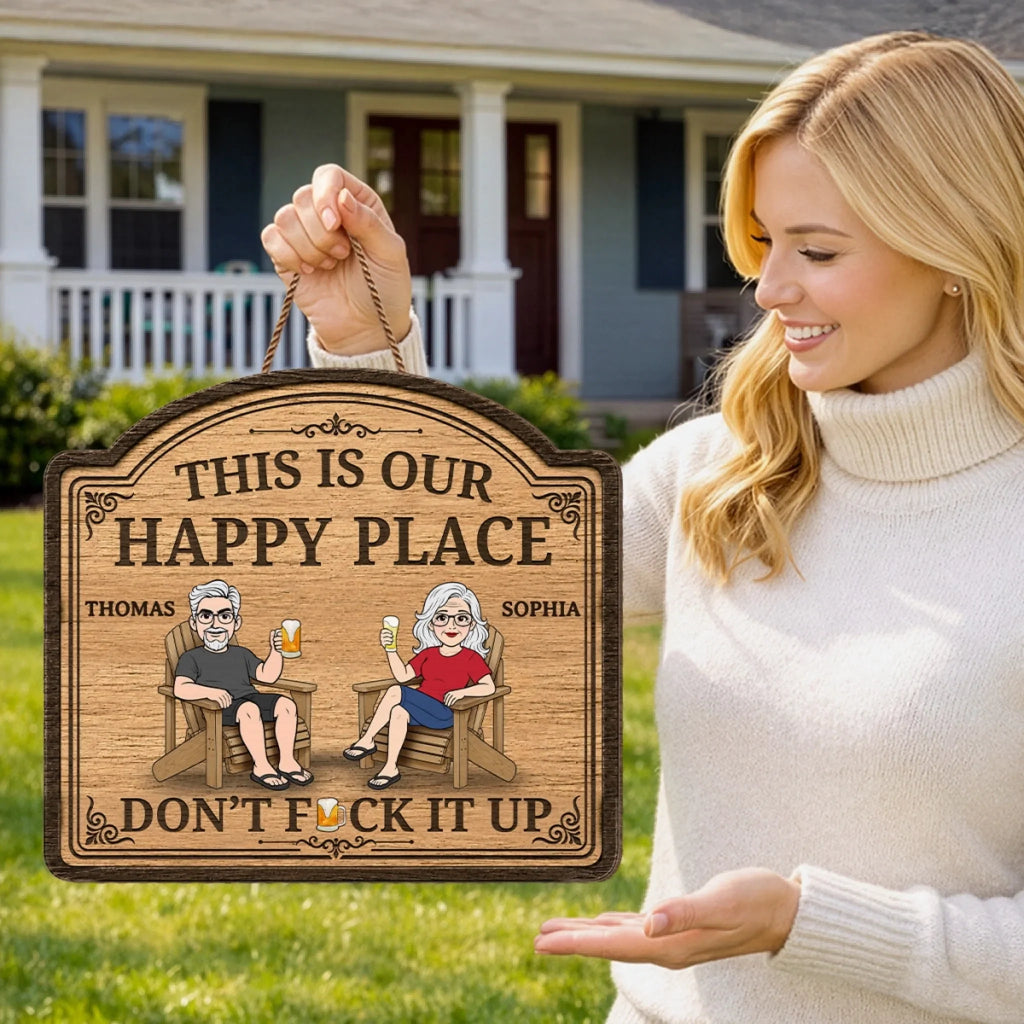 Custom Wood Sign - Personalized Summer Vacation And Travel Gifts For Husband And Wife, Him And Her - Our Happy Spot