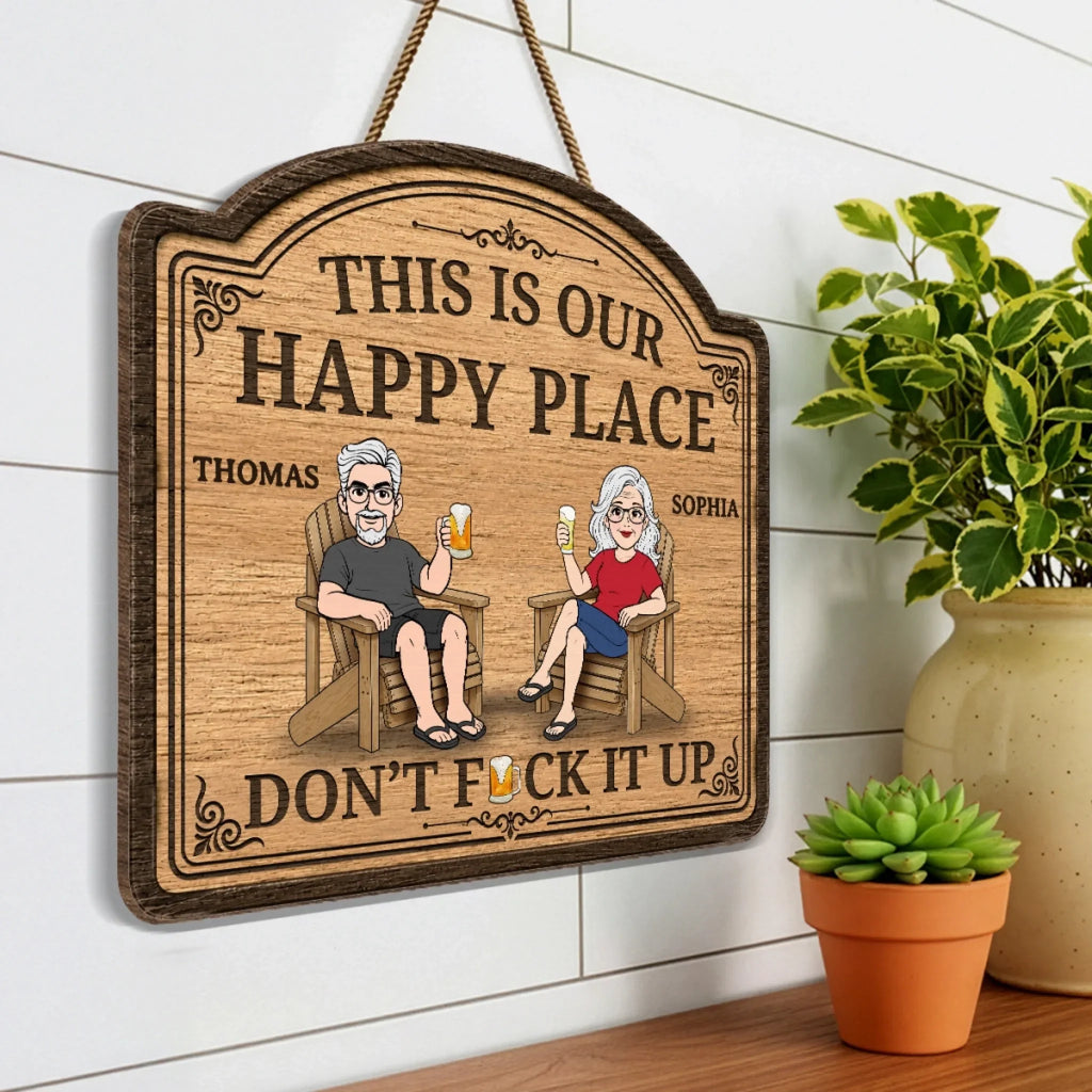 Custom Wood Sign - Personalized Summer Vacation And Travel Gifts For Husband And Wife, Him And Her - Our Happy Spot
