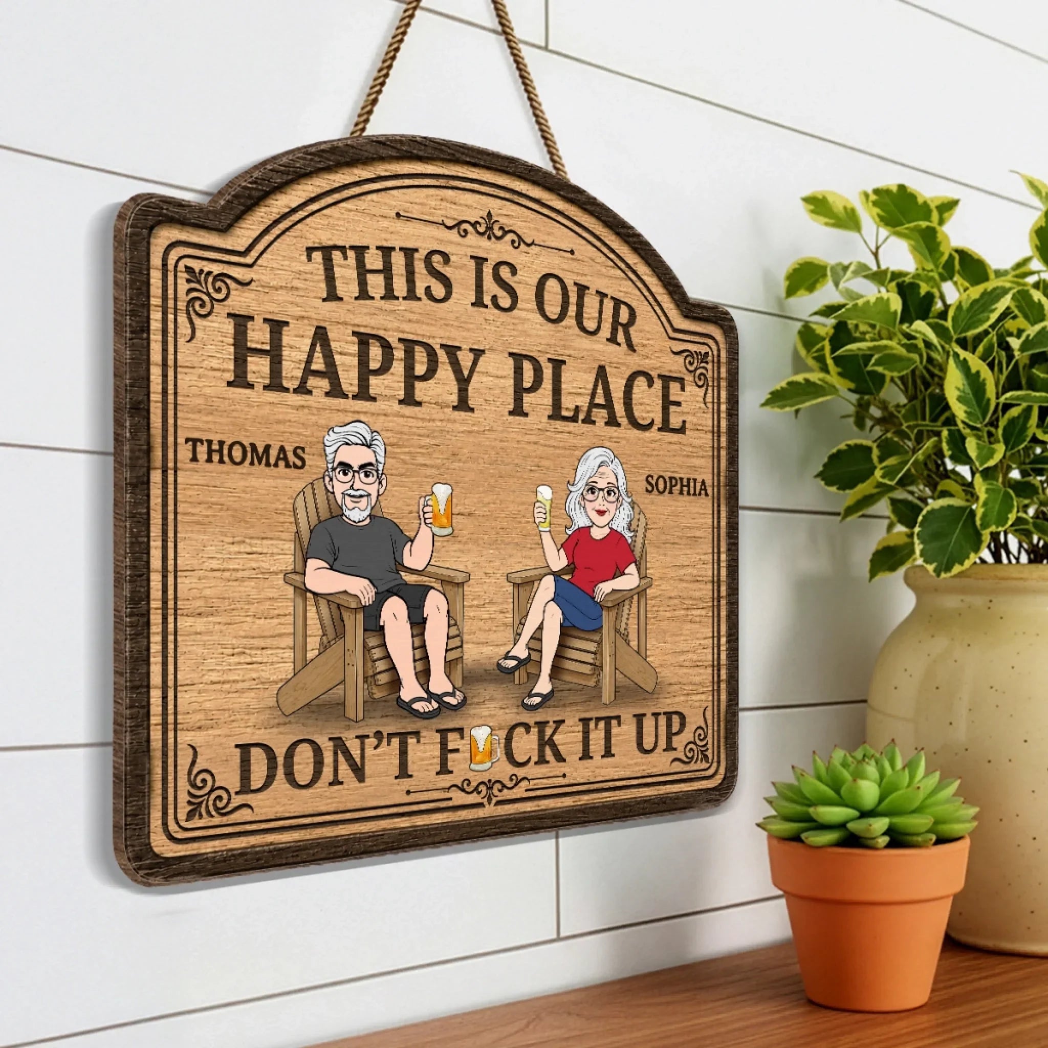 Custom Wood Sign - Personalized Summer Vacation And Travel Gifts For Husband And Wife, Him And Her - Our Happy Spot