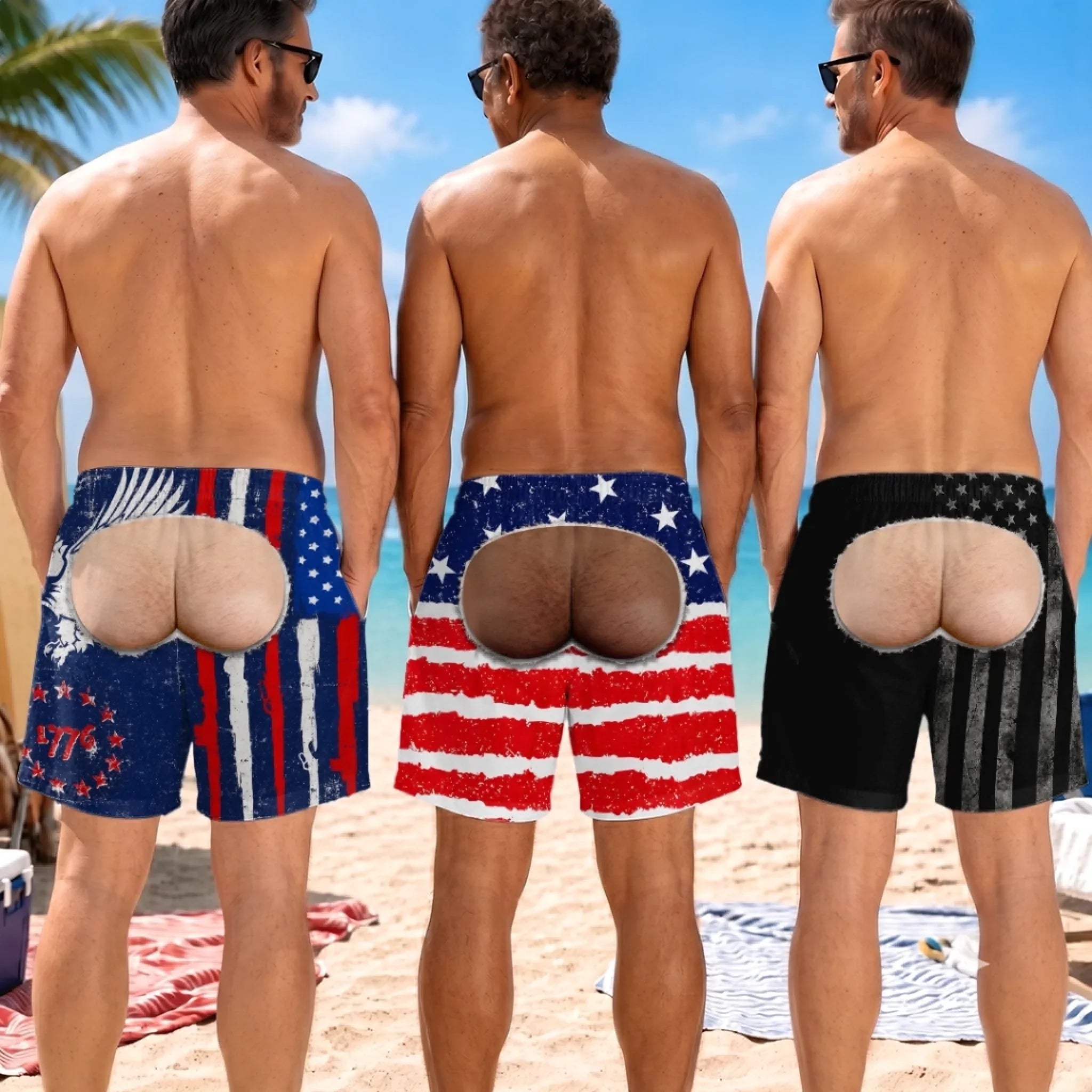 Custom Funny Patriotic Men Swim Trunks - Personalized Birthday Gifts For Husband, Son, Grandson, Brother, Grandpa, Dad, Yourself - The View Wins