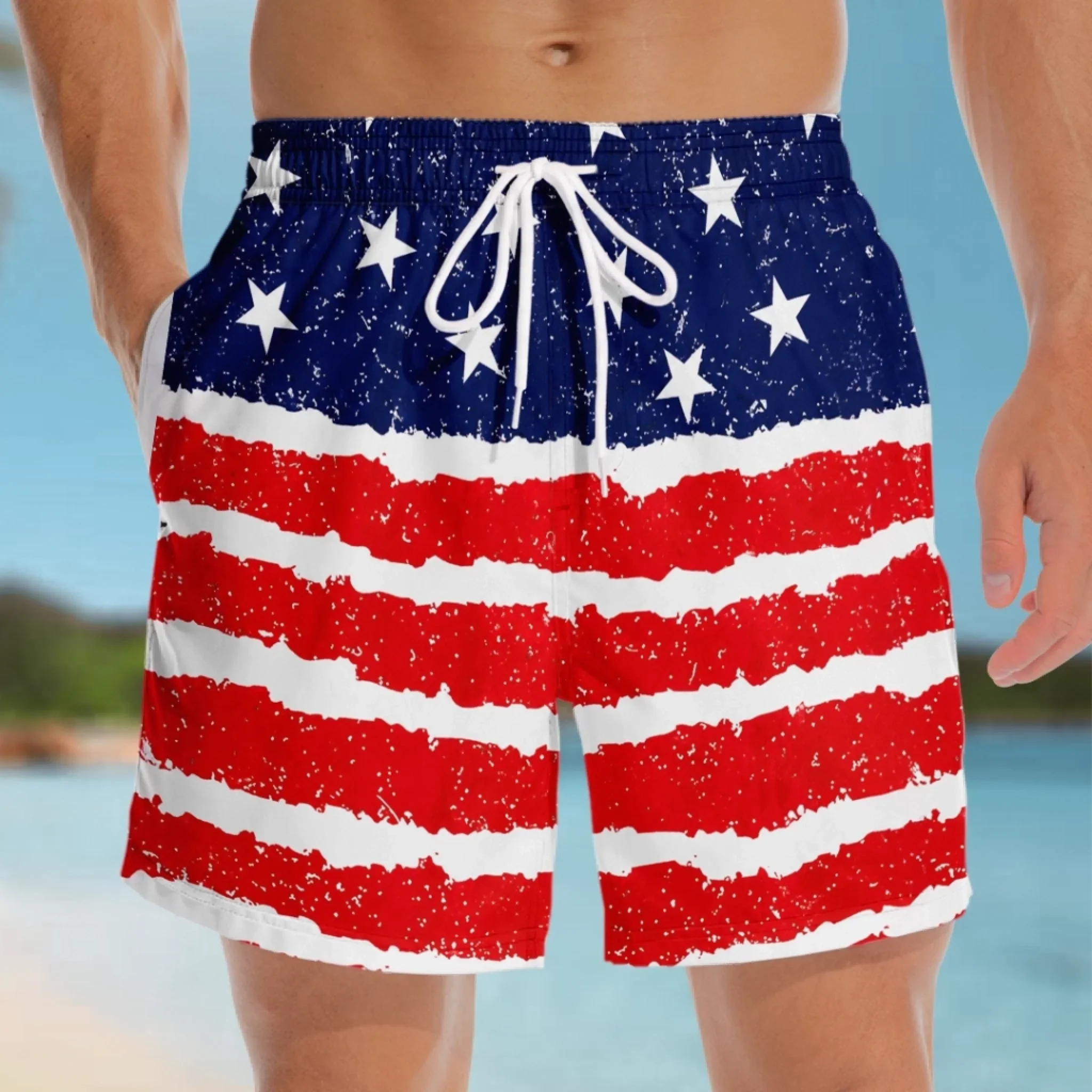 Custom Funny Patriotic Men Swim Trunks - Personalized Birthday Gifts For Husband, Son, Grandson, Brother, Grandpa, Dad, Yourself - The View Wins