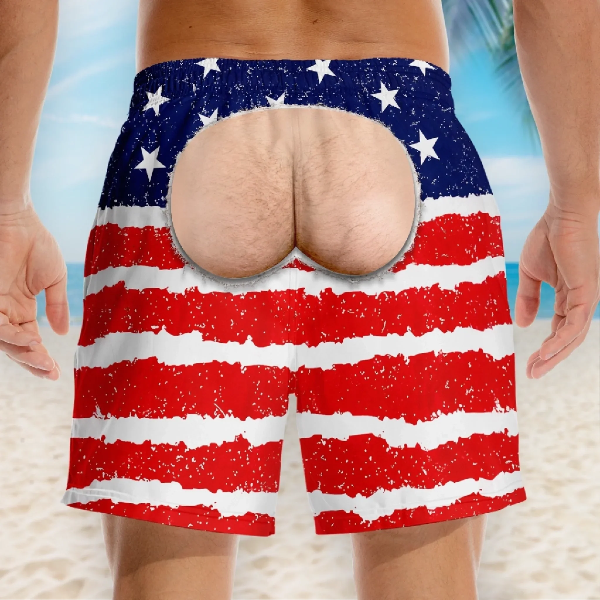 Custom Funny Patriotic Men Swim Trunks - Personalized Birthday Gifts For Husband, Son, Grandson, Brother, Grandpa, Dad, Yourself - The View Wins