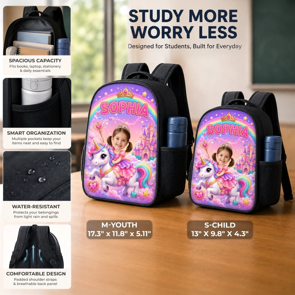 Custom Photo Kids Front Printed Backpack - Personalized Back To School Gifts For Kids - Always Sparkle And Shine