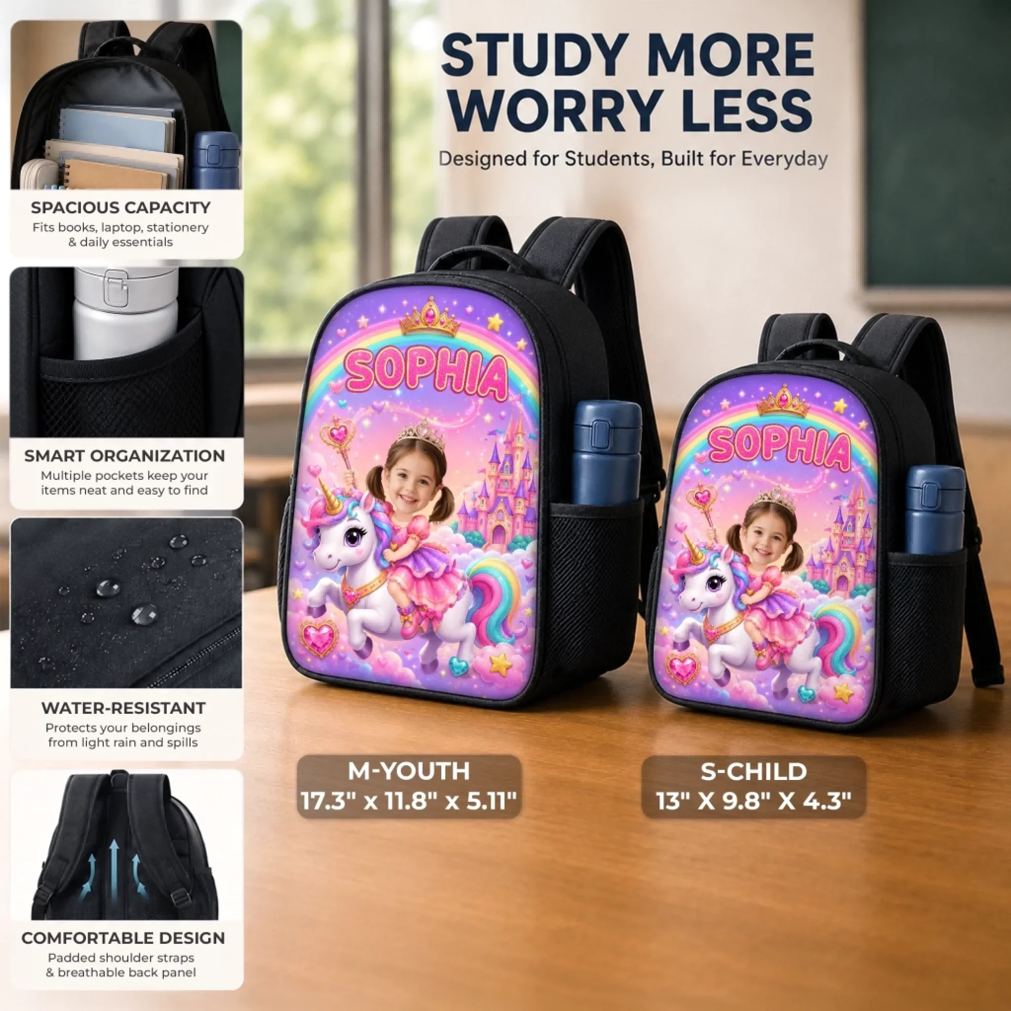 Custom Photo Kids Front Printed Backpack - Personalized Back To School Gifts For Kids - Always Sparkle And Shine