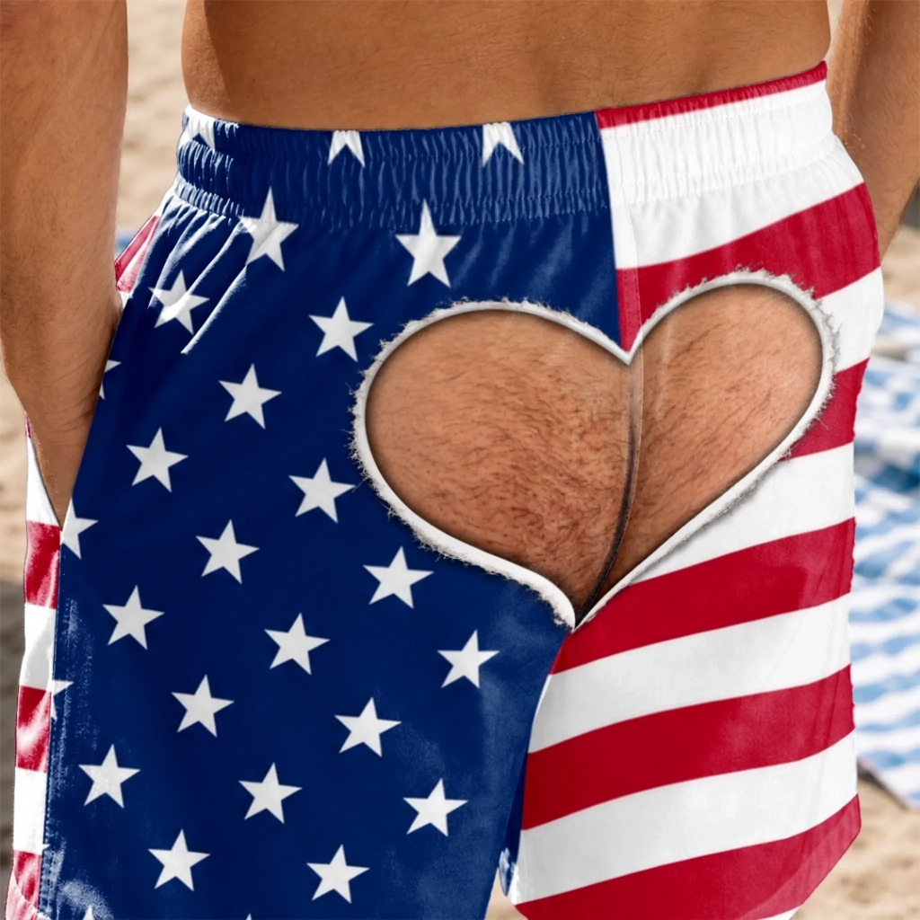 Custom Funny Patriotic Men Swim Trunks - Personalized Birthday Gifts For Husband, Son, Grandson, Brother, Grandpa, Dad, Yourself - Built For Laughs