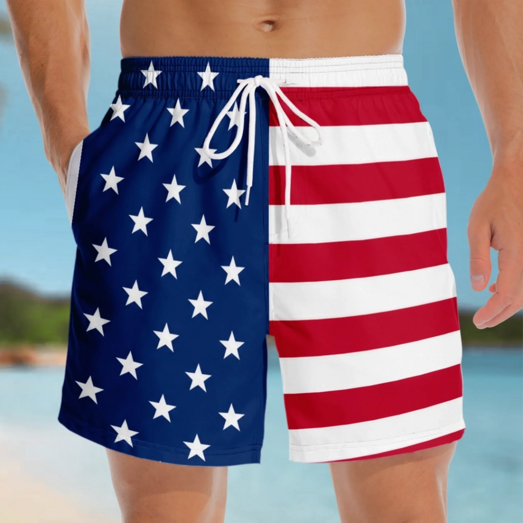 Custom Funny Patriotic Men Swim Trunks - Personalized Birthday Gifts For Husband, Son, Grandson, Brother, Grandpa, Dad, Yourself - Built For Laughs