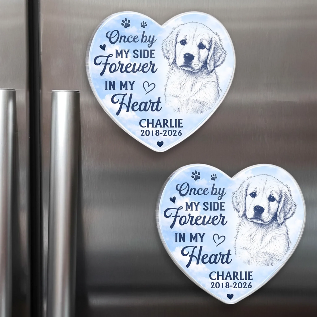 Custom Photo Acrylic Fridge Magnet - Personalized Pet Memorial Sympathy Gifts For Dogs, Cats - You Left Paw Prints On My Heart Forever