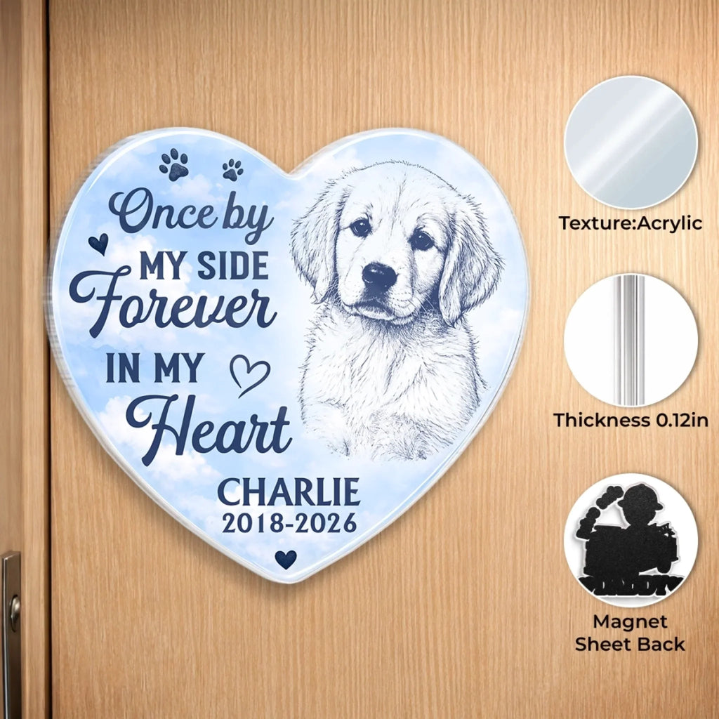 Custom Photo Acrylic Fridge Magnet - Personalized Pet Memorial Sympathy Gifts For Dogs, Cats - You Left Paw Prints On My Heart Forever