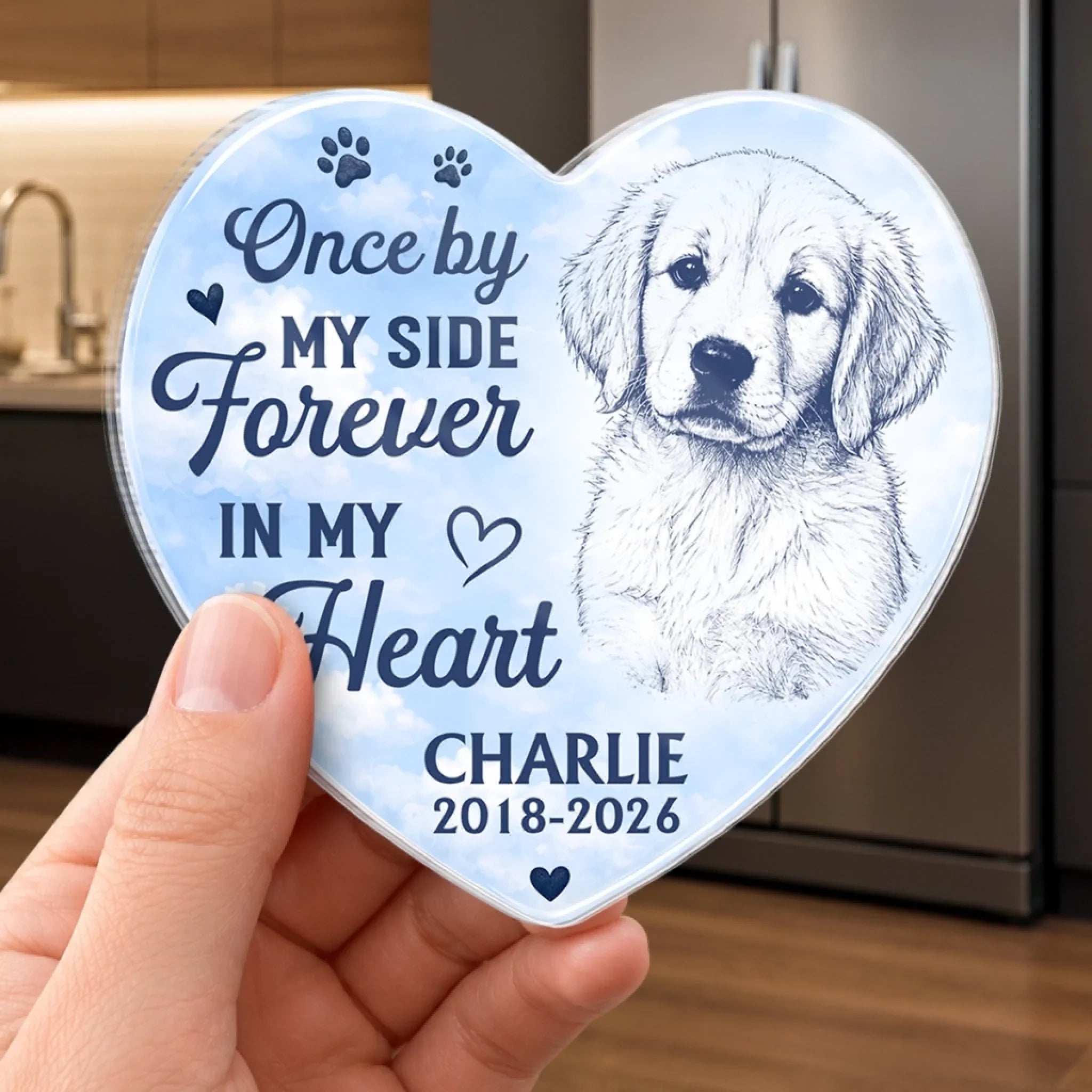 Custom Photo Acrylic Fridge Magnet - Personalized Pet Memorial Sympathy Gifts For Dogs, Cats - You Left Paw Prints On My Heart Forever