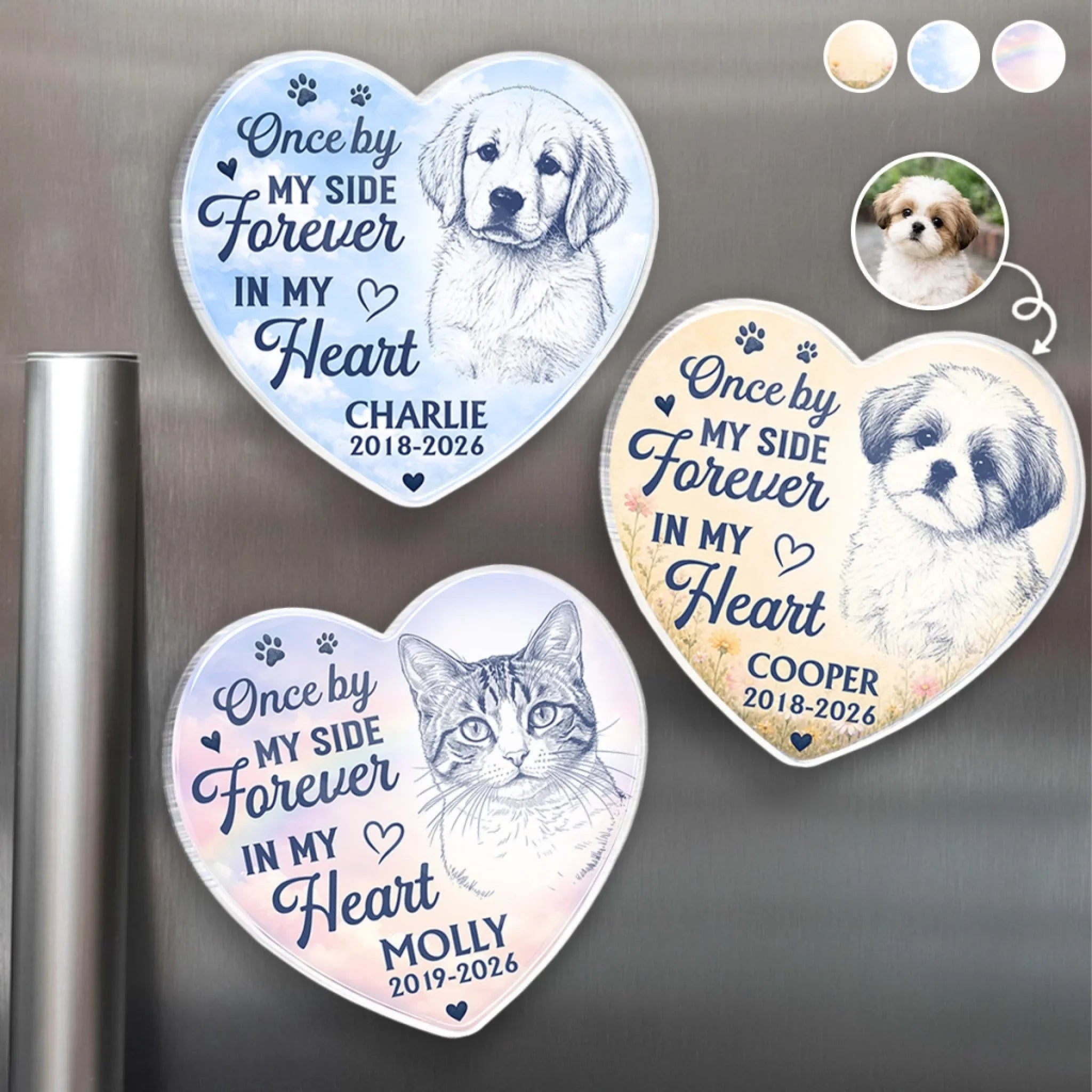 Custom Photo Acrylic Fridge Magnet - Personalized Pet Memorial Sympathy Gifts For Dogs, Cats - You Left Paw Prints On My Heart Forever