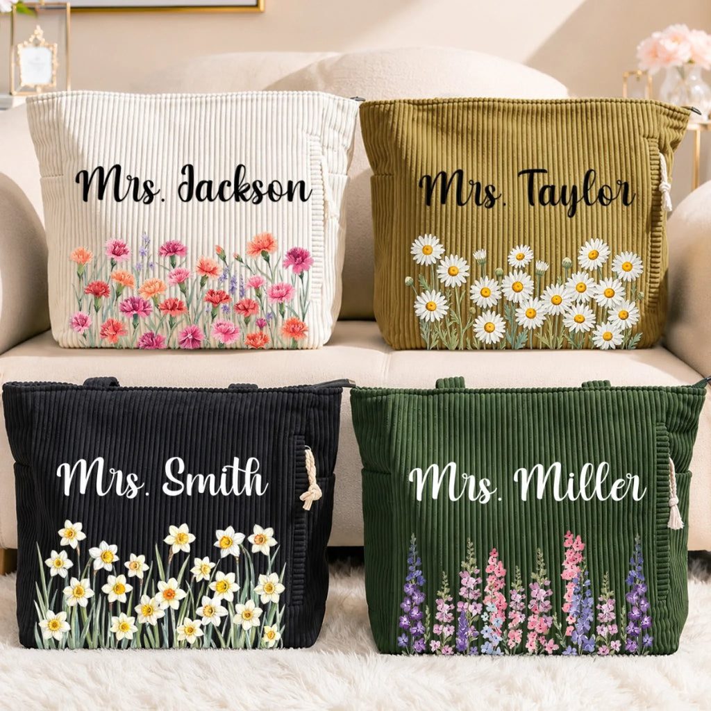 Custom Corduroy Tote Bag - Personalized Teacher Appreciation, Back To School Gifts For Teachers - Beautiful Growth In Every Lesson