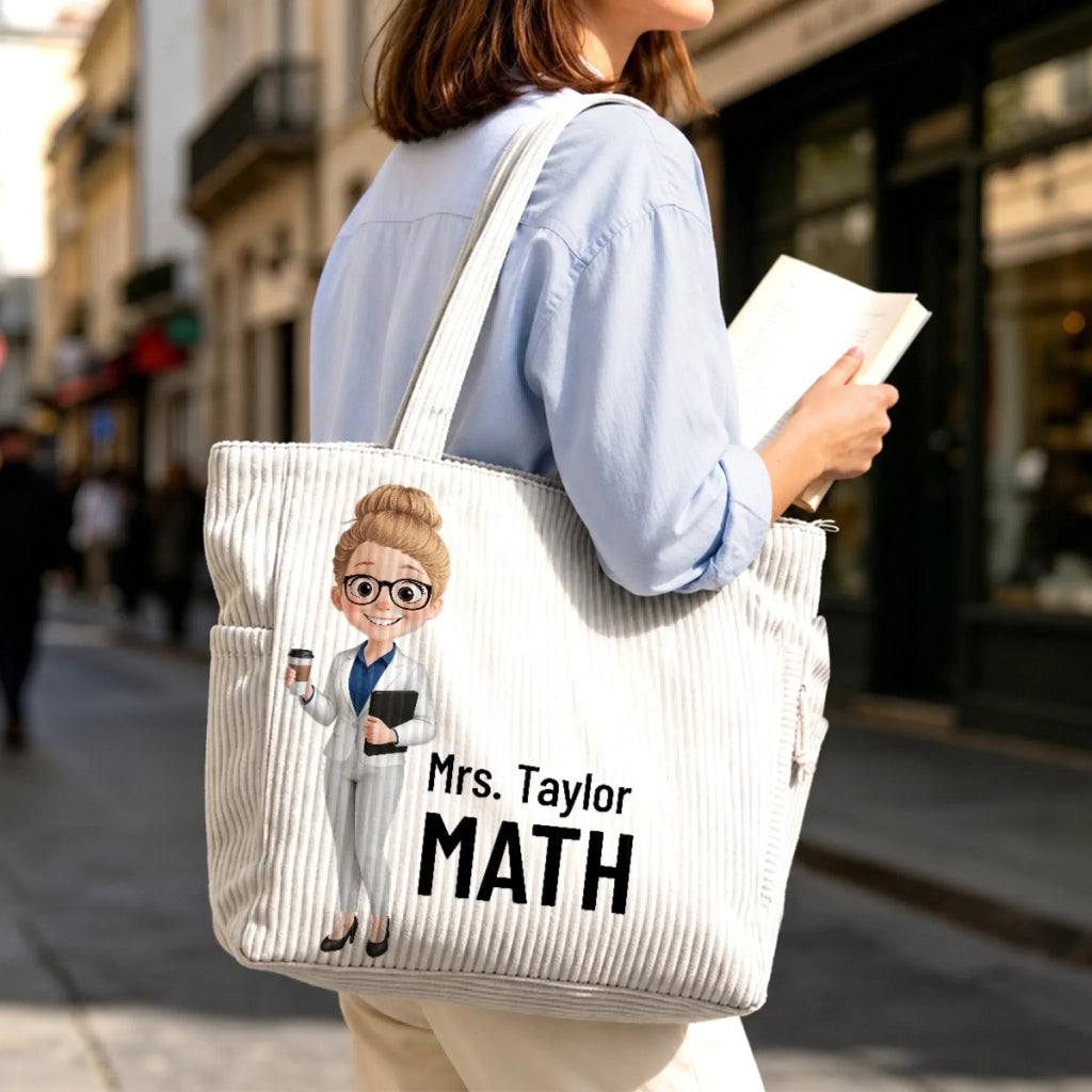 Custom Corduroy Tote Bag - Personalized Teacher Appreciation, Back To School Gifts For Teachers - Teaching With Heart And Grace