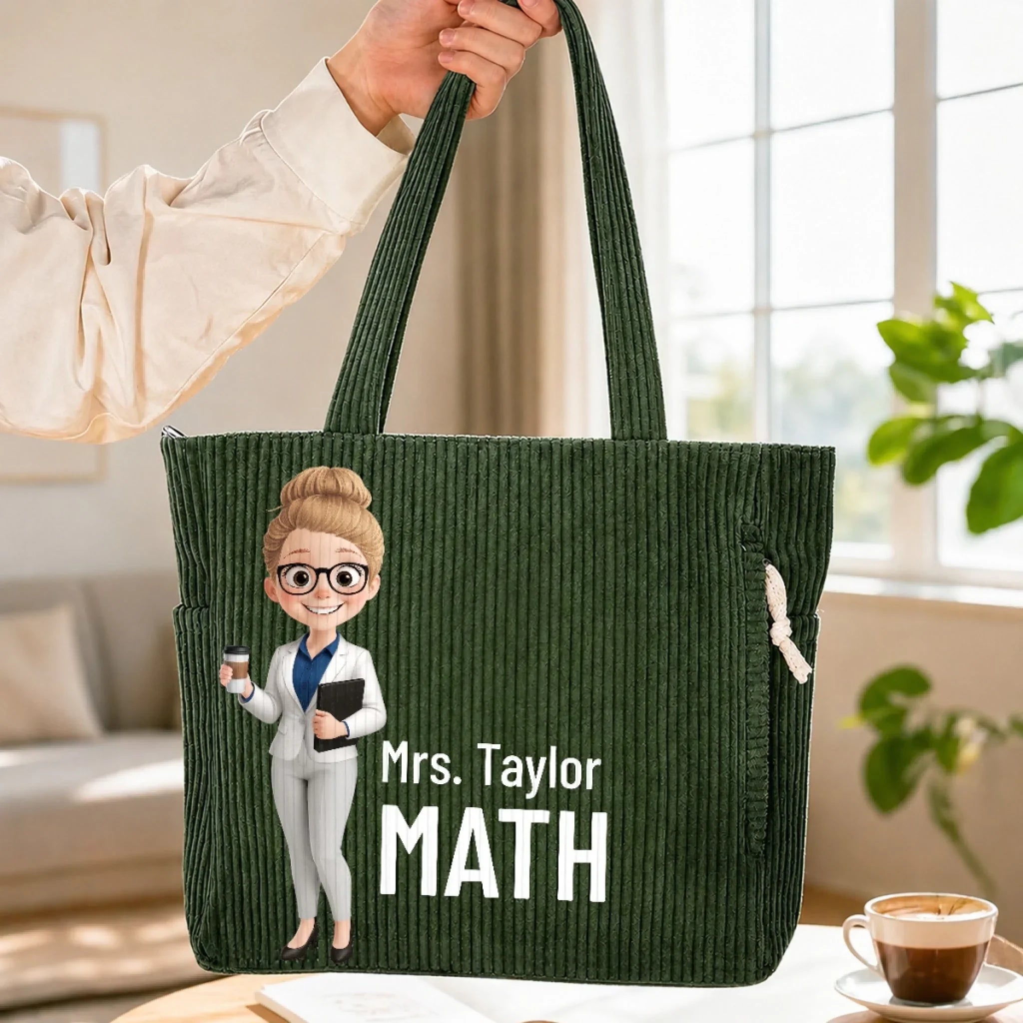Custom Corduroy Tote Bag - Personalized Teacher Appreciation, Back To School Gifts For Teachers - Teaching With Heart And Grace