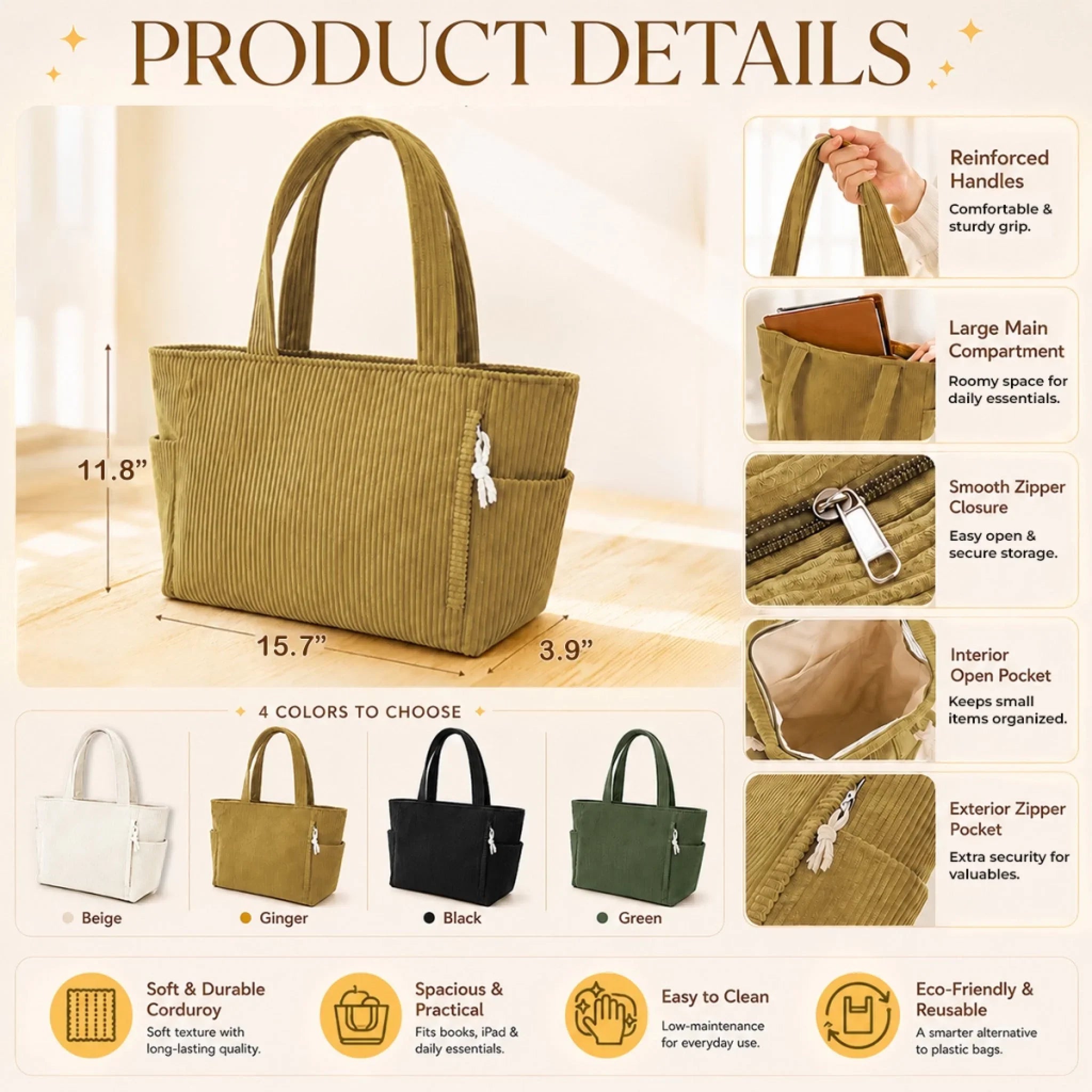 Custom Corduroy Tote Bag - Personalized Teacher Appreciation, Back To School Gifts For Teachers - Teaching With Heart And Grace