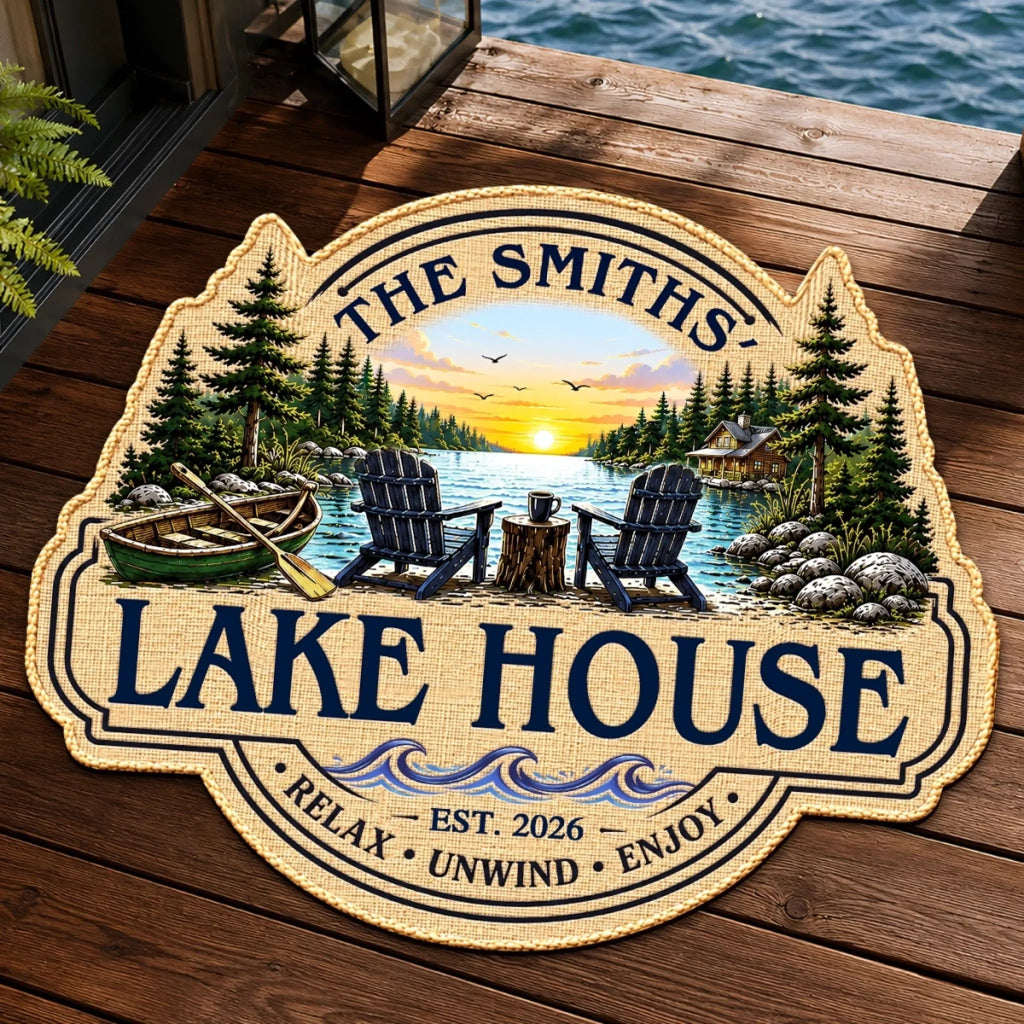 Custom Lake House Shaped Doormat - Personalized Summer Vacation And Travel Gifts For Mom, Dad, Brother, Sister - Home By The Lake