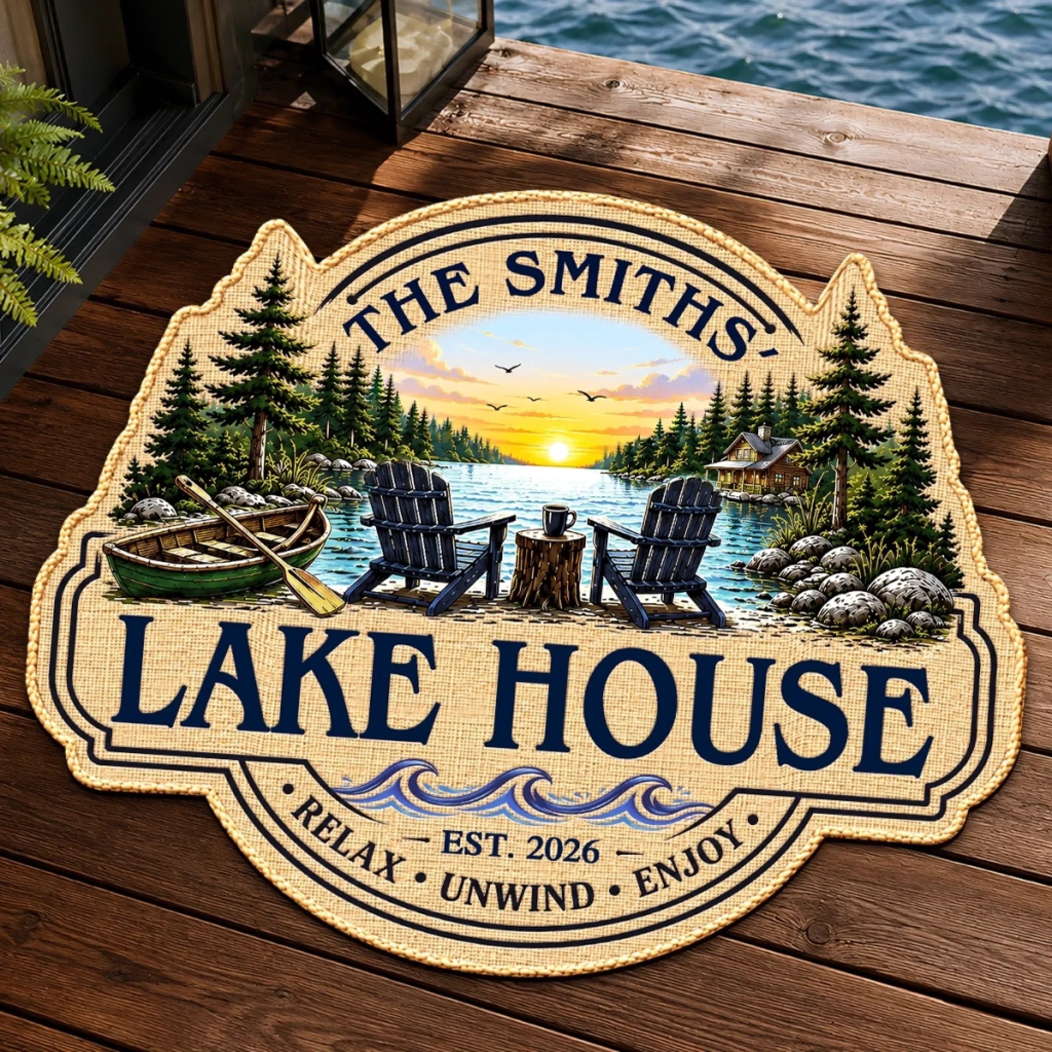 Custom Lake House Shaped Doormat - Personalized Summer Vacation And Travel Gifts For Mom, Dad, Brother, Sister - Home By The Lake
