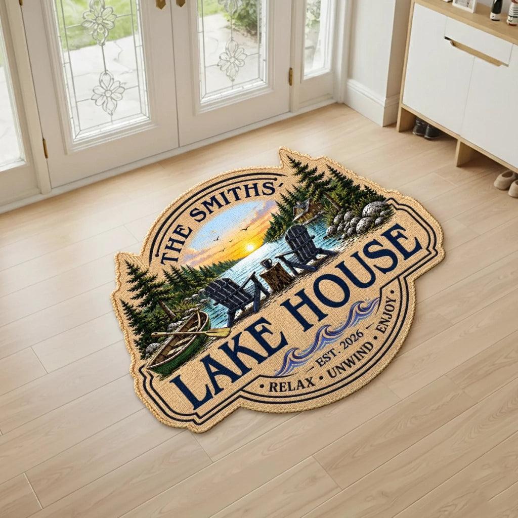Custom Lake House Shaped Doormat - Personalized Summer Vacation And Travel Gifts For Mom, Dad, Brother, Sister - Home By The Lake
