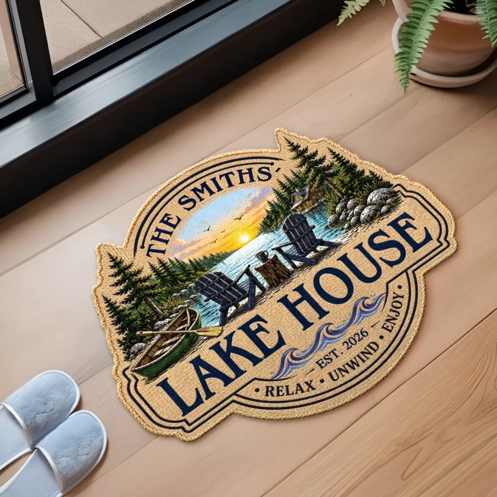 Custom Lake House Shaped Doormat - Personalized Summer Vacation And Travel Gifts For Mom, Dad, Brother, Sister - Home By The Lake