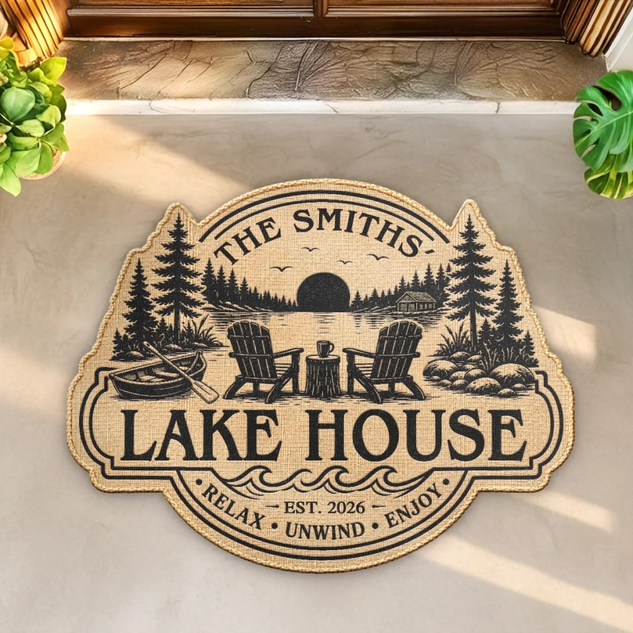 Custom Lake House Shaped Doormat - Personalized Summer Vacation And Travel Gifts For Mom, Dad, Brother, Sister - Peace Found Here