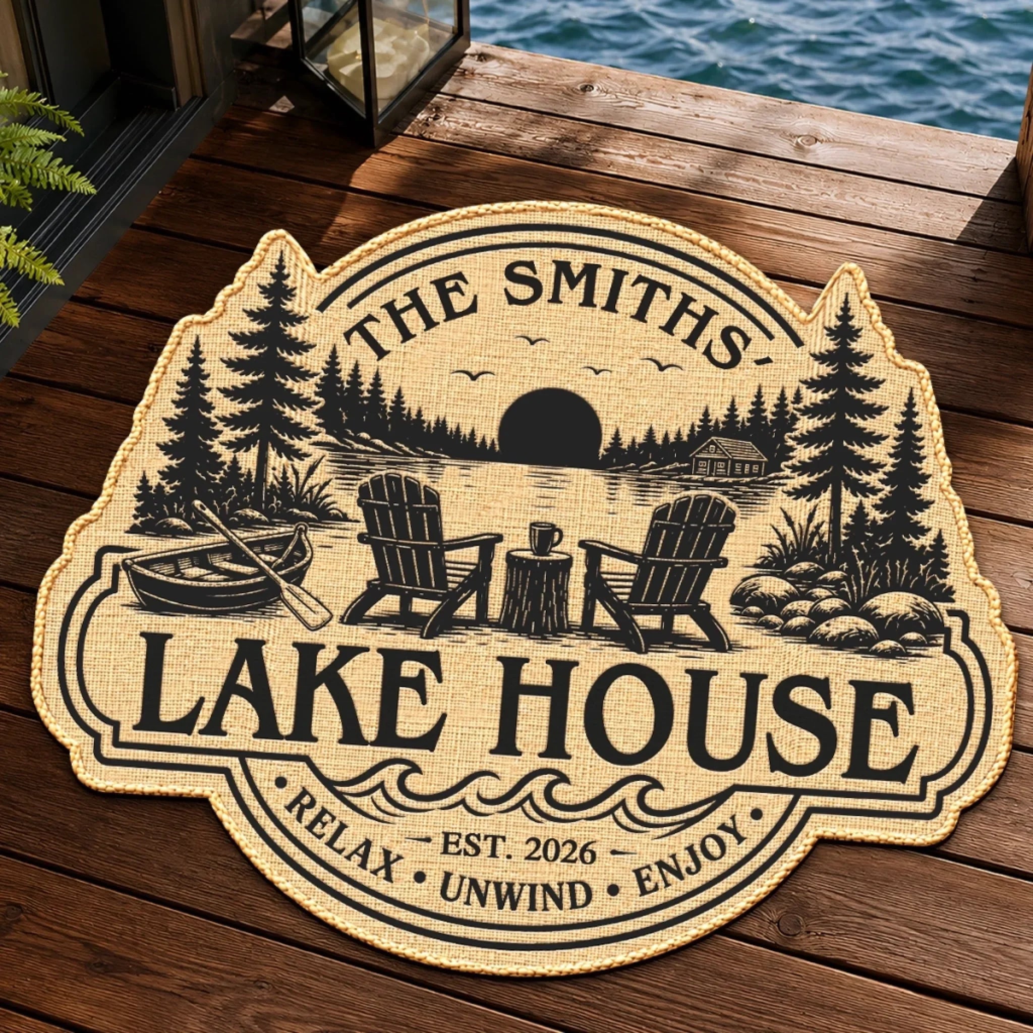 Custom Lake House Shaped Doormat - Personalized Summer Vacation And Travel Gifts For Mom, Dad, Brother, Sister - Peace Found Here