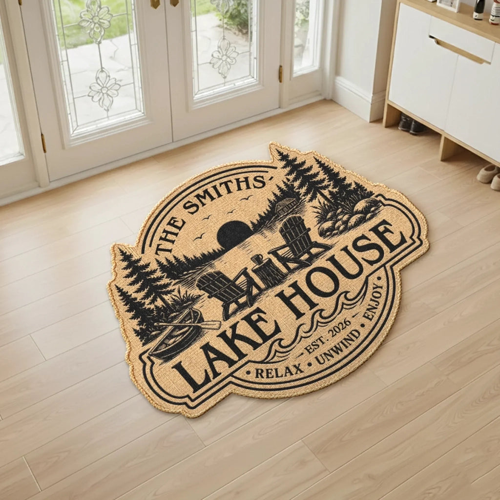 Custom Lake House Shaped Doormat - Personalized Summer Vacation And Travel Gifts For Mom, Dad, Brother, Sister - Peace Found Here
