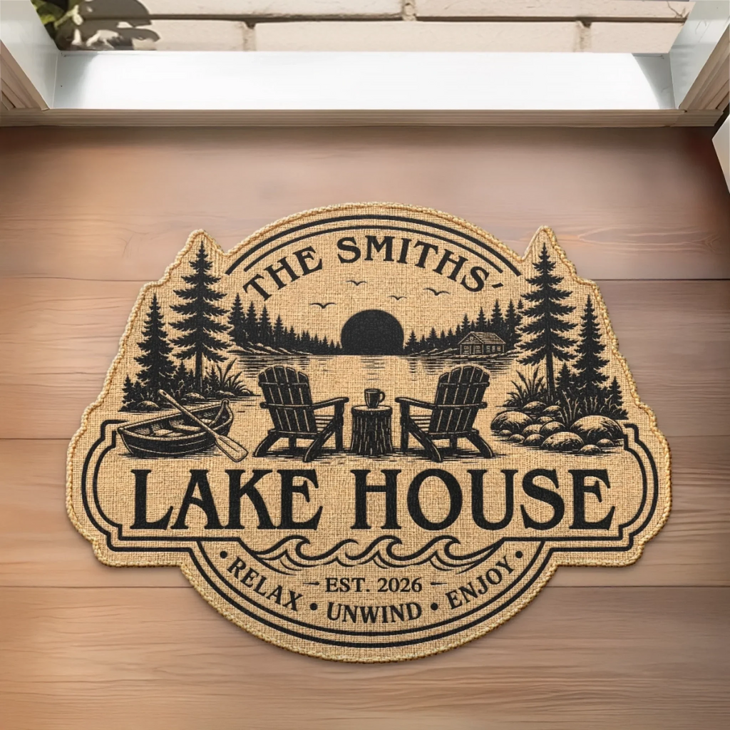 Custom Lake House Shaped Doormat - Personalized Summer Vacation And Travel Gifts For Mom, Dad, Brother, Sister - Peace Found Here