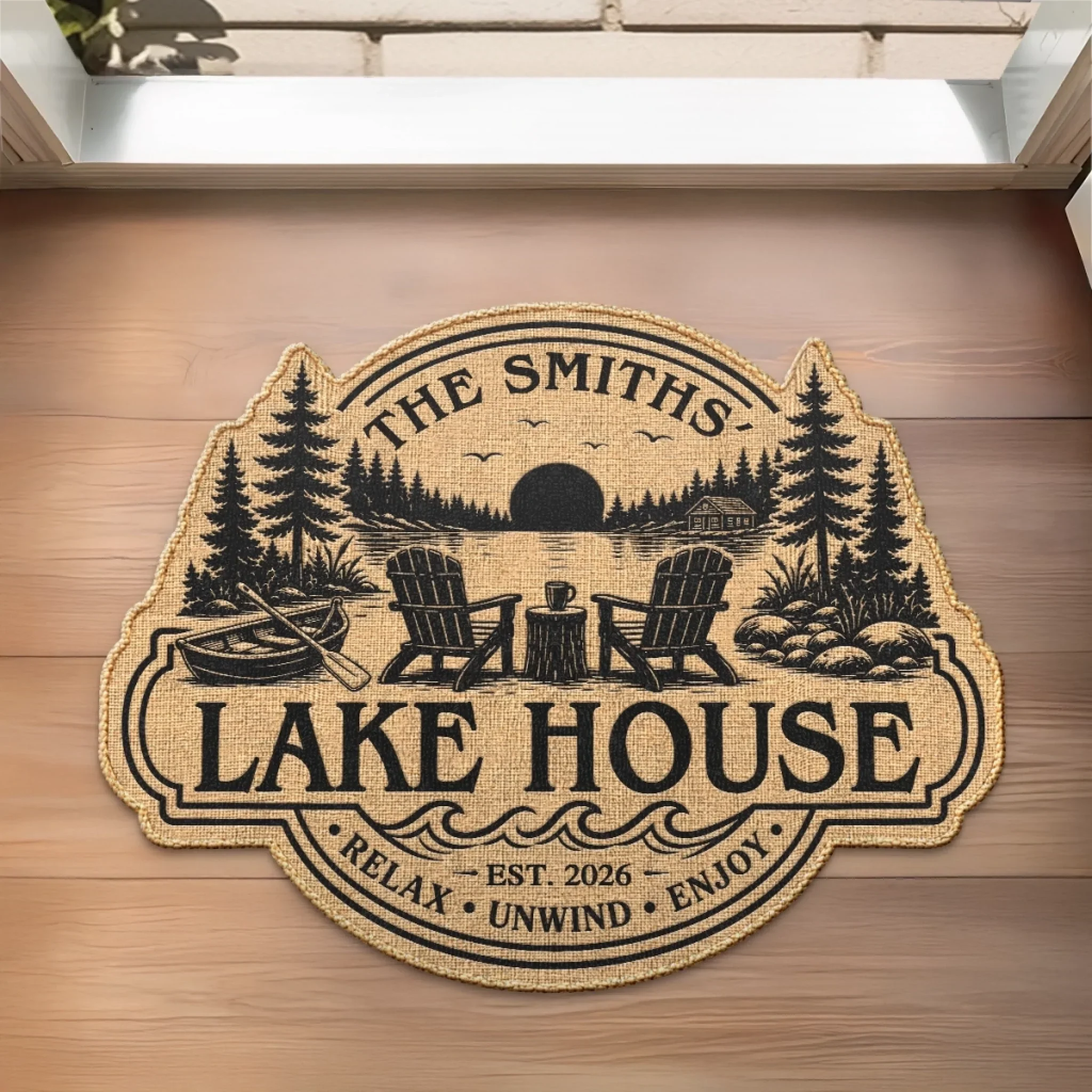 Custom Lake House Shaped Doormat - Personalized Summer Vacation And Travel Gifts For Mom, Dad, Brother, Sister - Peace Found Here