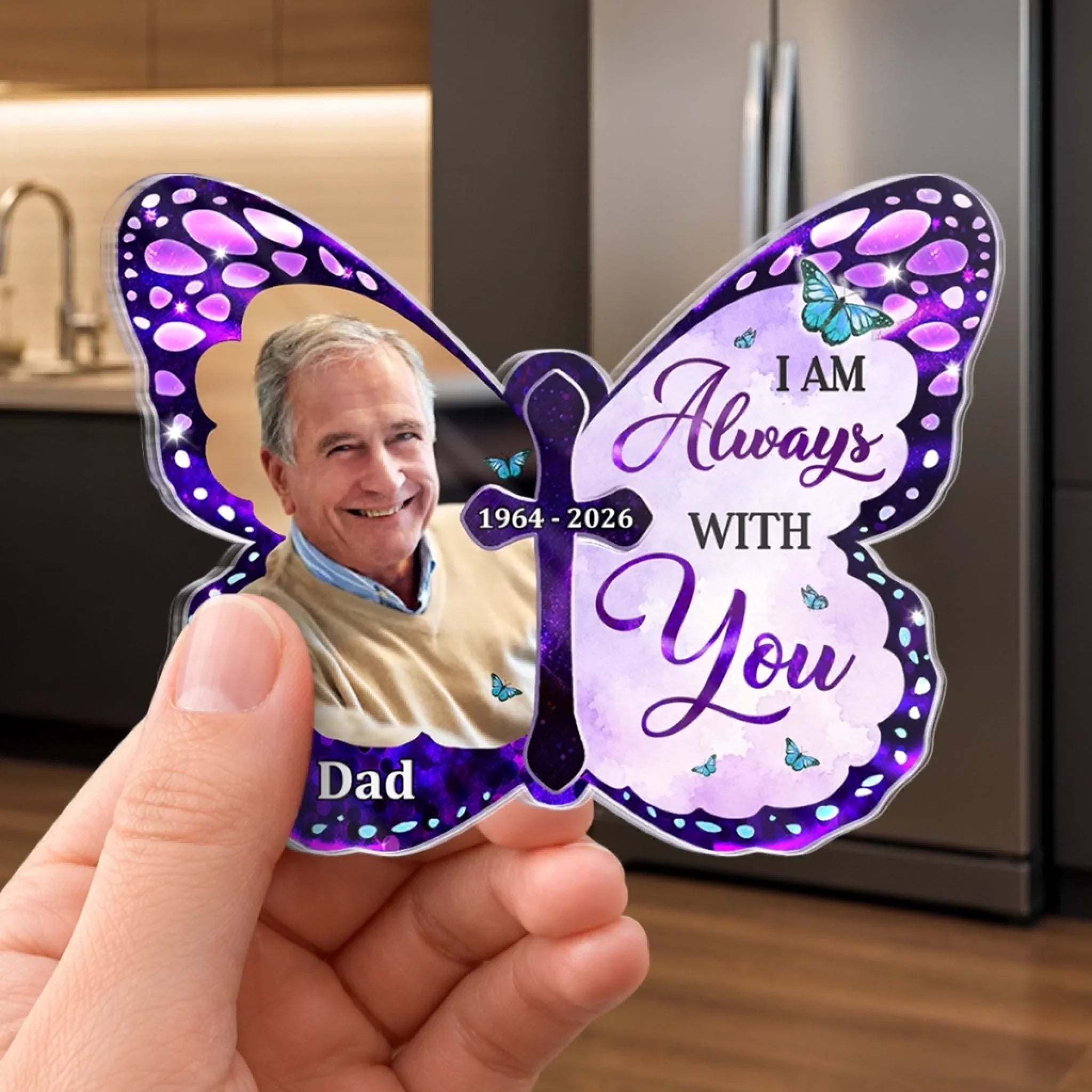 Custom Photo Acrylic Fridge Magnet - Personalized Memorial Sympathy Gifts For Loss Of Mom, Dad - Forever Loved Never Forgotten