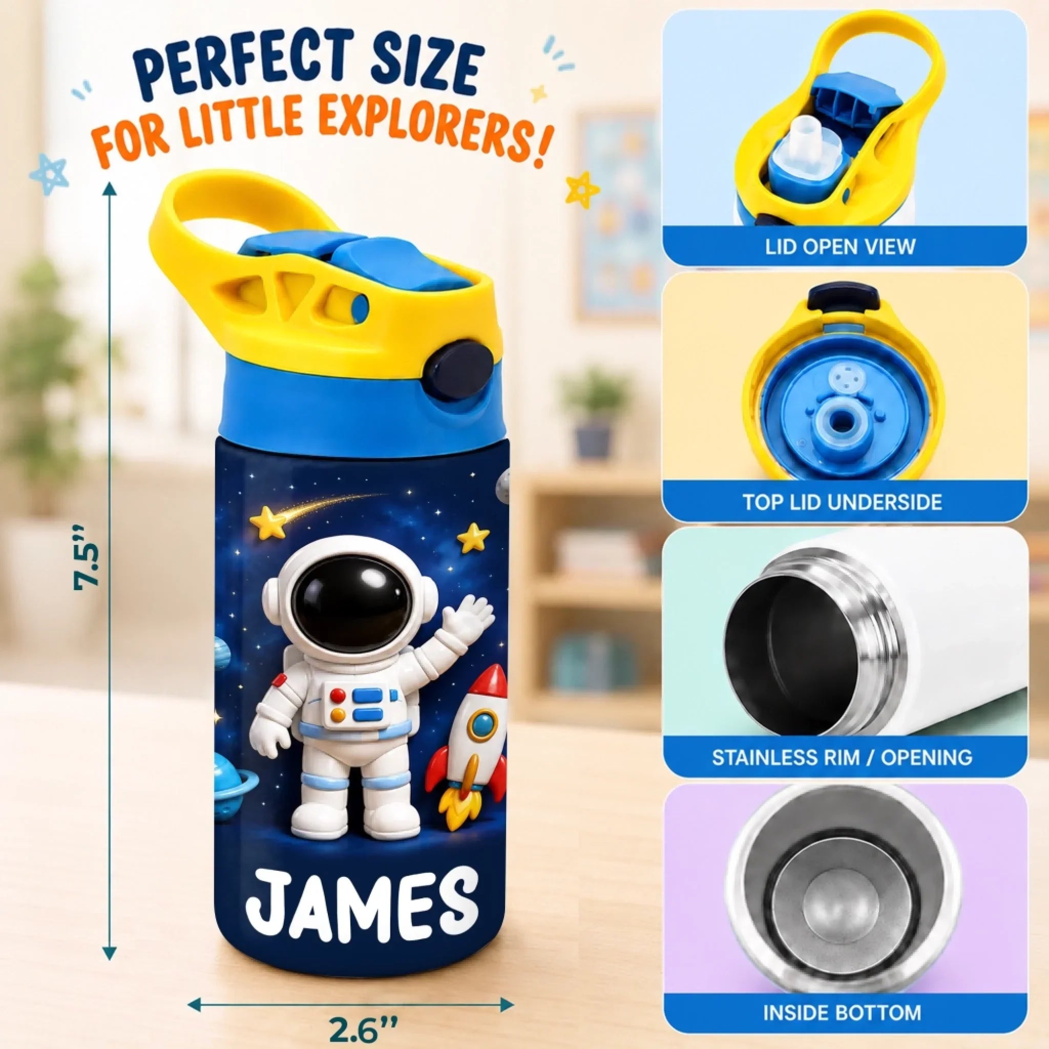Custom Kids Insulated Water Bottle - Personalized Back To School Gifts For Kids - Little Steps Big Dreams