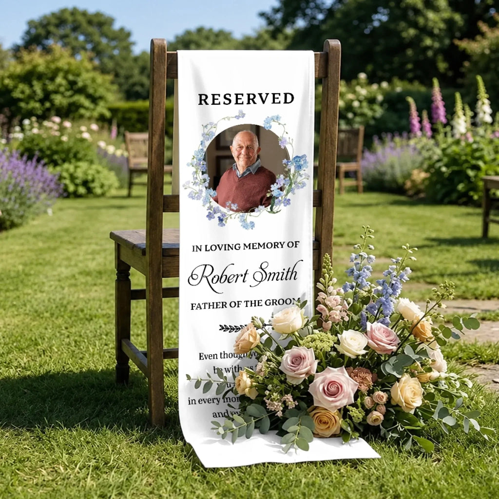 Custom Photo Wedding Chair Sign - Personalized Memorial Sympathy Gifts For Brides & Grooms - Reserved For Our Guardian Angel