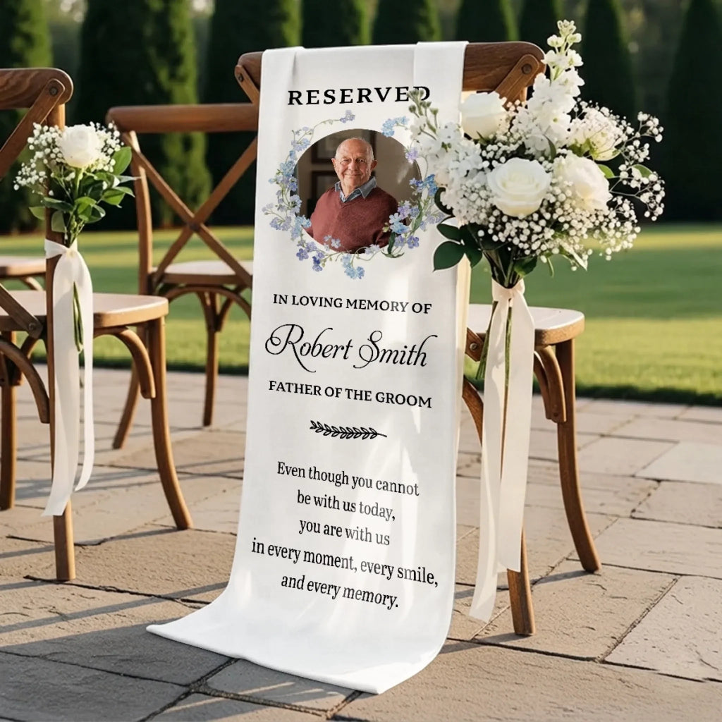 Custom Photo Wedding Chair Sign - Personalized Memorial Sympathy Gifts For Brides & Grooms - Reserved For Our Guardian Angel