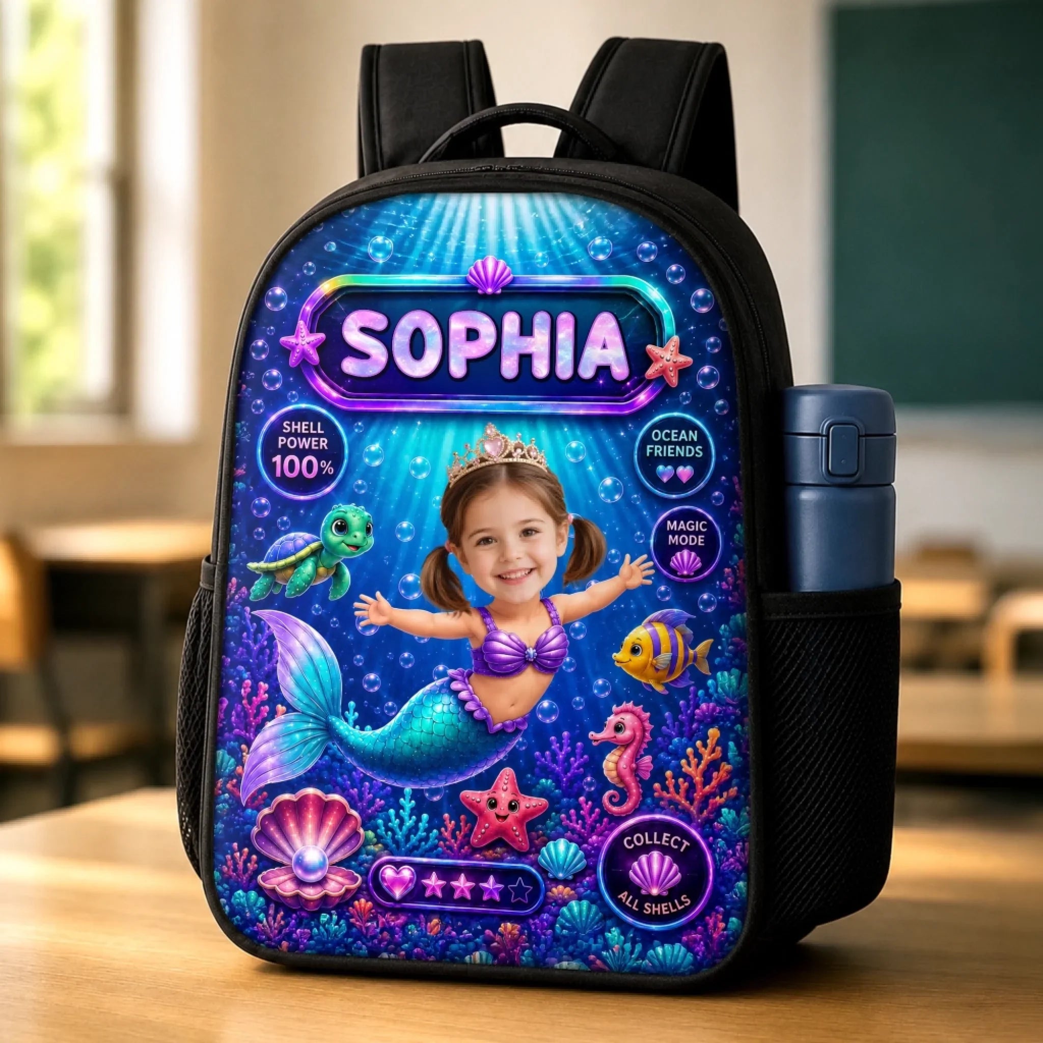 Custom Photo Kids Front Printed Backpack - Personalized Back To School Gifts For Kids - Little Mermaid With Big Dreams