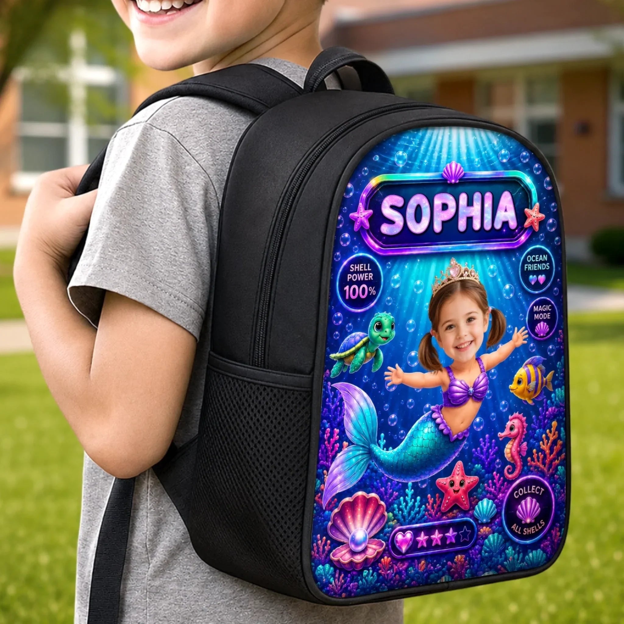 Custom Photo Kids Front Printed Backpack - Personalized Back To School Gifts For Kids - Little Mermaid With Big Dreams