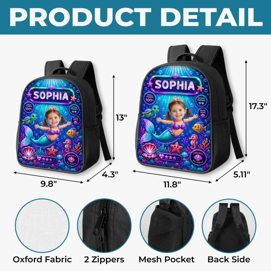 Custom Photo Kids Front Printed Backpack - Personalized Back To School Gifts For Kids - Little Mermaid With Big Dreams