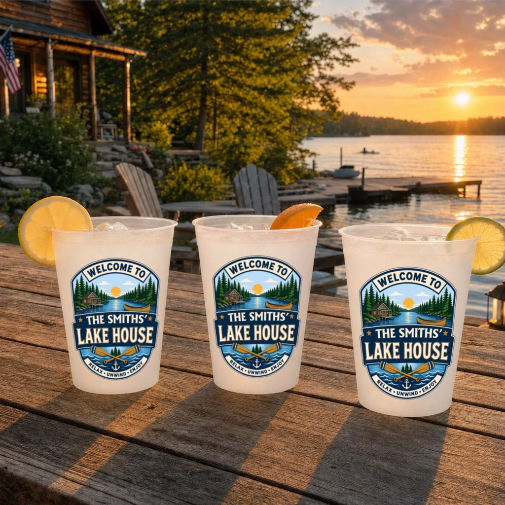 Custom Lake House Party Cups - Personalized Summer Vacation And Travel Gifts For Mom, Dad, Brother, Sister - Life Feels Better Here