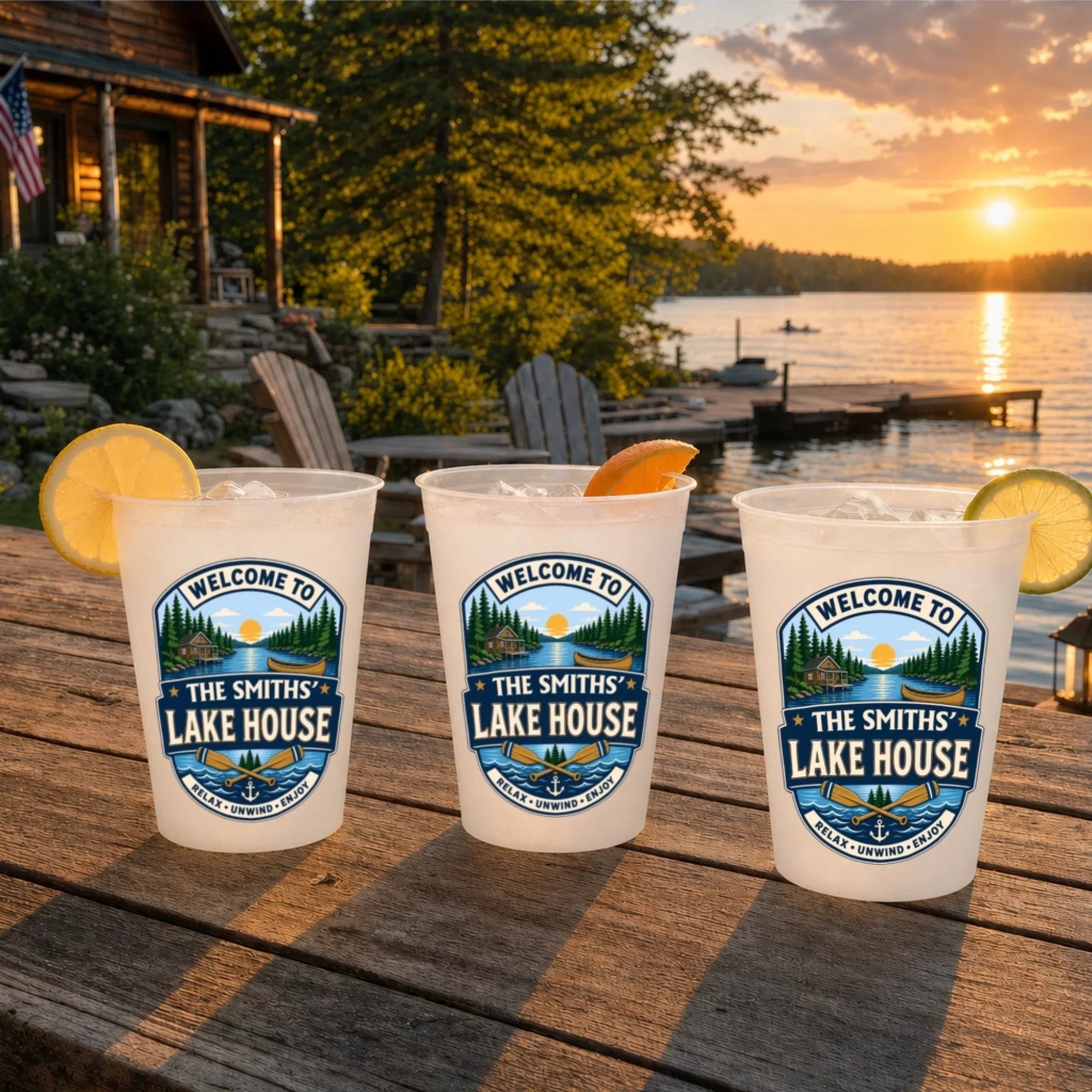 Custom Lake House Party Cups - Personalized Summer Vacation And Travel Gifts For Mom, Dad, Brother, Sister - Life Feels Better Here