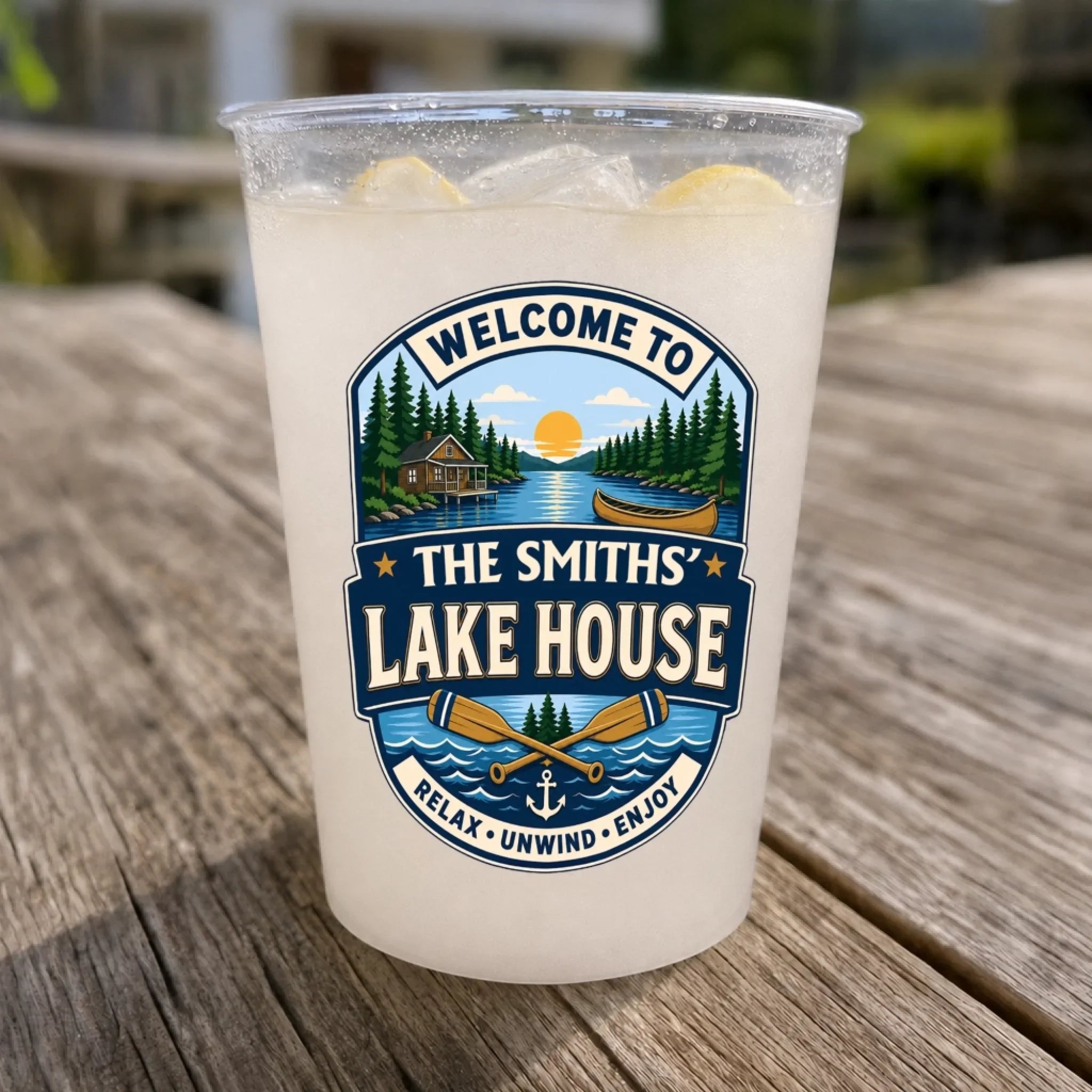Custom Lake House Party Cups - Personalized Summer Vacation And Travel Gifts For Mom, Dad, Brother, Sister - Life Feels Better Here