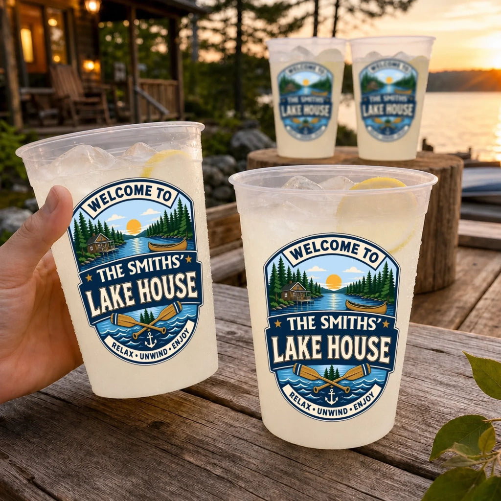 Custom Lake House Party Cups - Personalized Summer Vacation And Travel Gifts For Mom, Dad, Brother, Sister - Life Feels Better Here